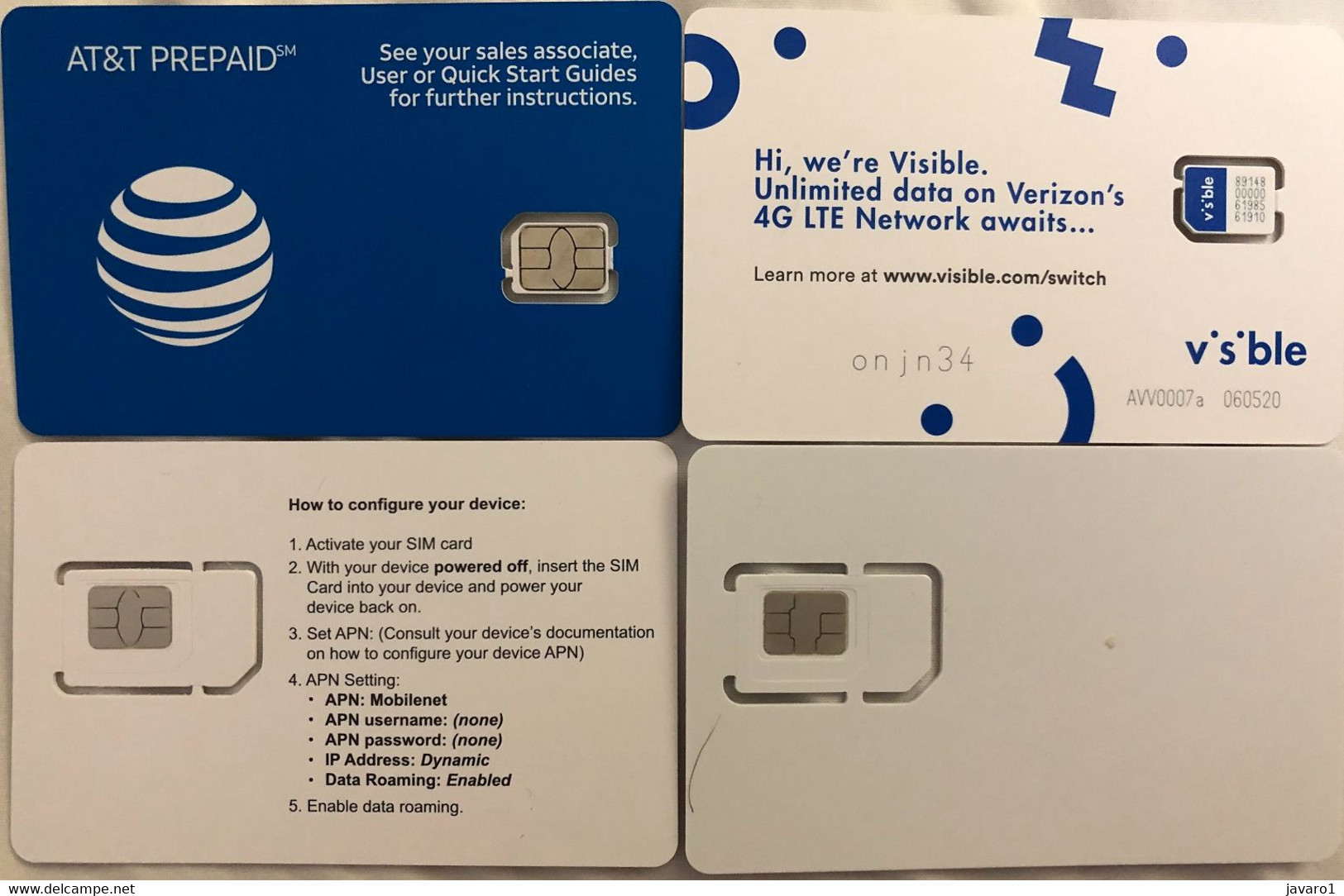 USA : GSM  SIM CARD  : 4 Cards  A Pictured (see Description)   MINT ( LOT B ) - [2] Chip Cards