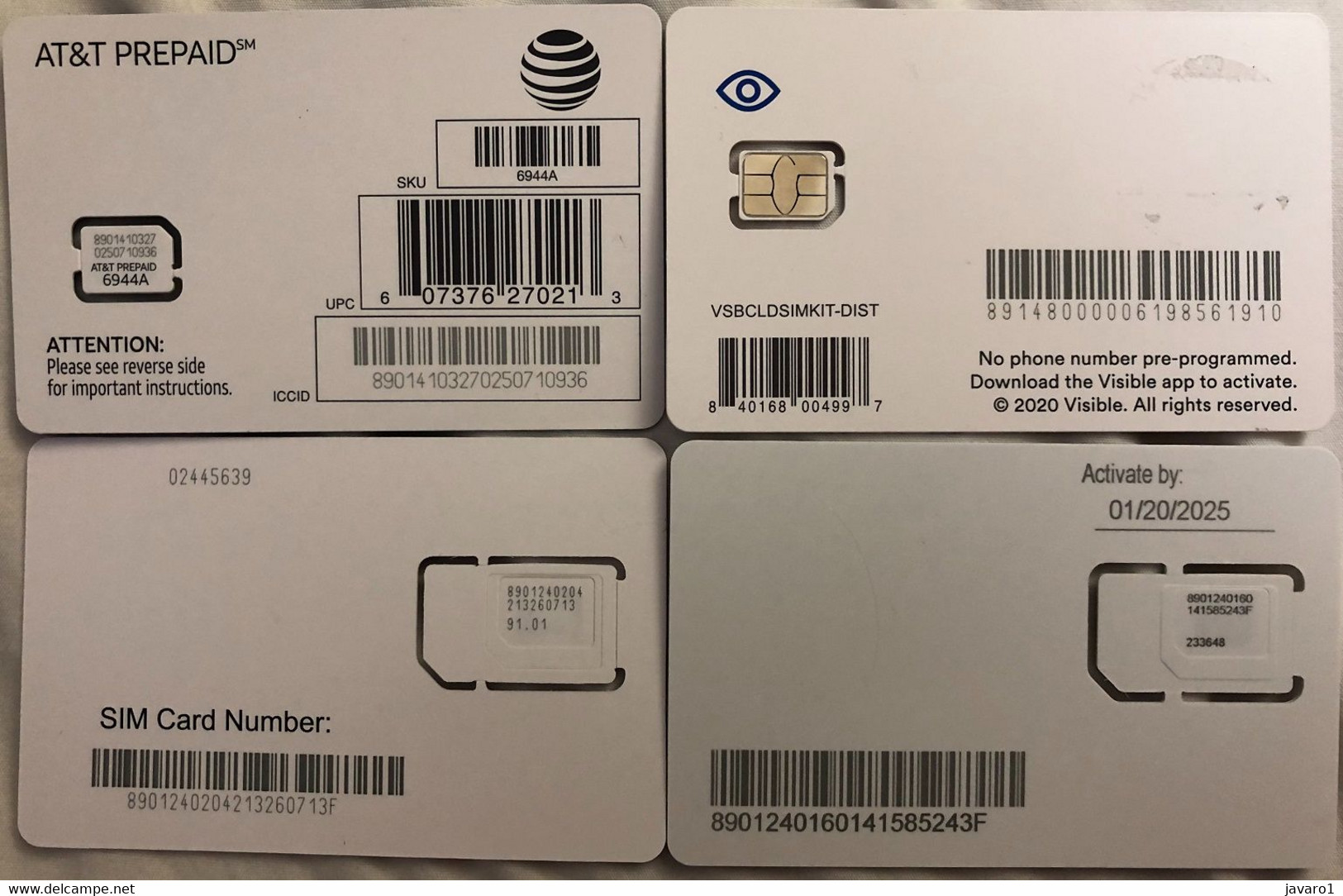 USA : GSM  SIM CARD  : 4 Cards  A Pictured (see Description)   MINT ( LOT B ) - [2] Chip Cards