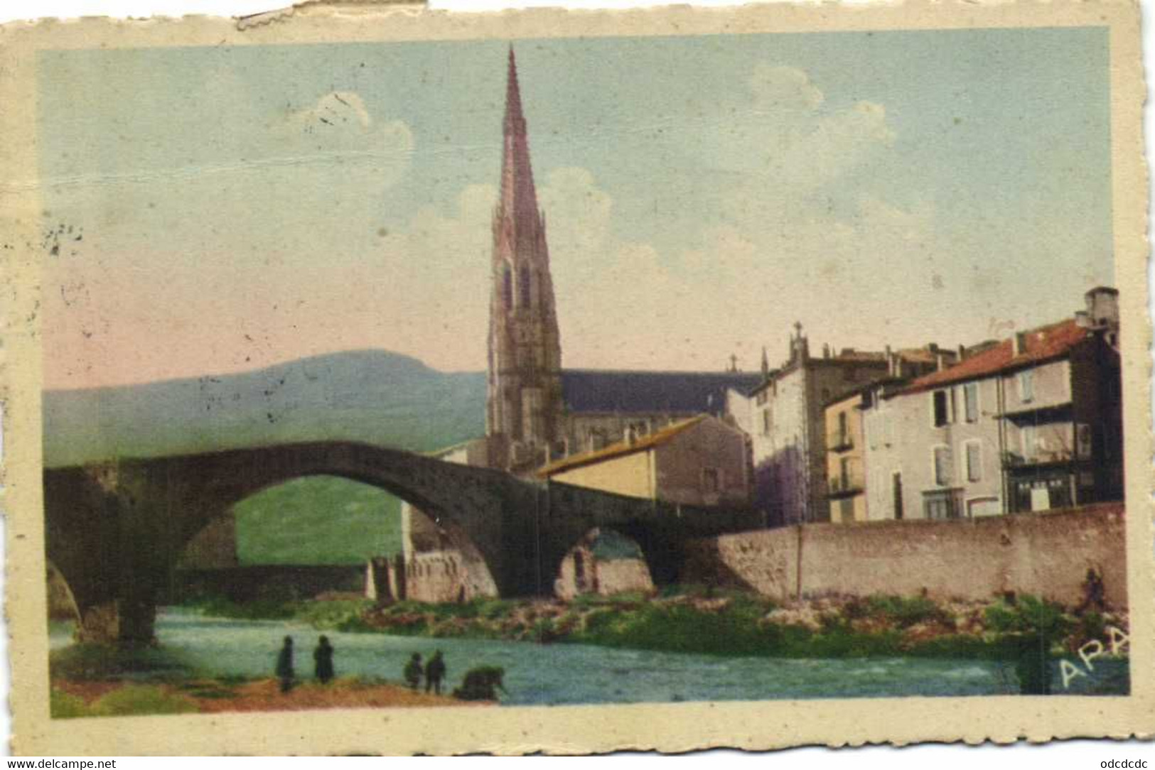 SAINT AFFRIQUE  Le Pont Romain Sur La Sorgue Et Le Clocher  Laveuses Colorisée RV  Beaux Timbres 2.F50 + 1F50 - Saint Affrique