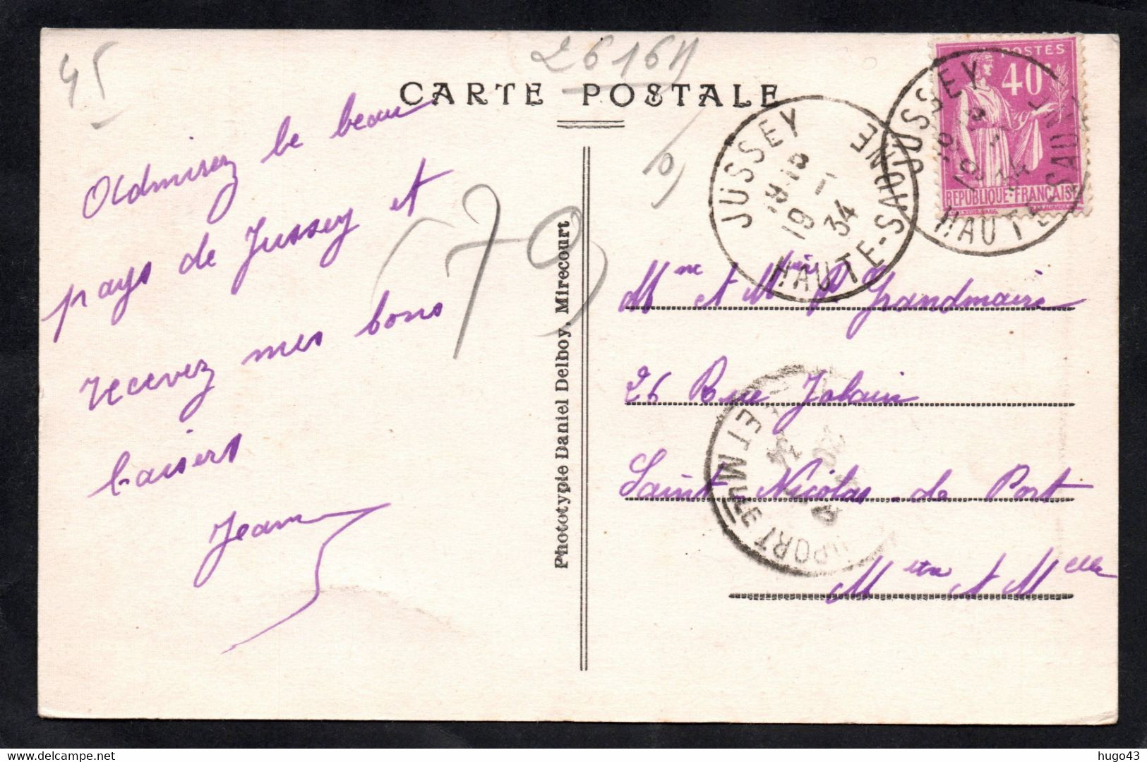 (RECTO / VERSO) JUSSEY EN 1934 - N° 5 - VUE GENERALE - BEAU CACHET - CPA - Jussey