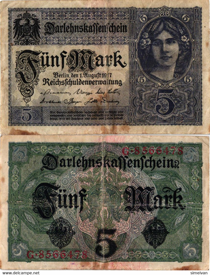 Germany 5 Mark 1917 P-56a  Deutschland Allemagne  #4359 - 5 Mark