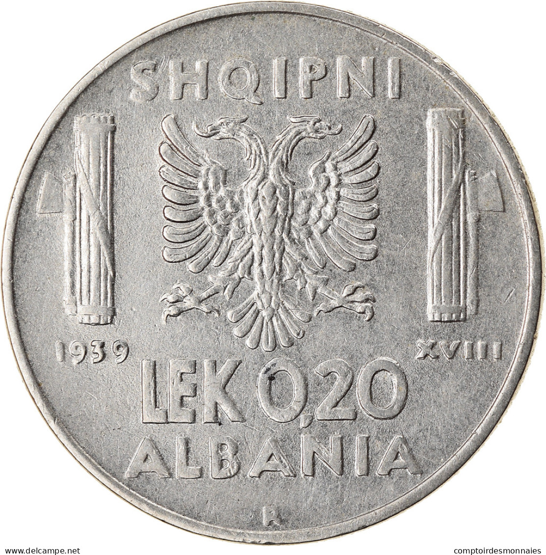 Monnaie, Albania, Vittorio Emanuele III, 0.20 Lek, 1939, Rome, TTB+, Stainless - Albanie