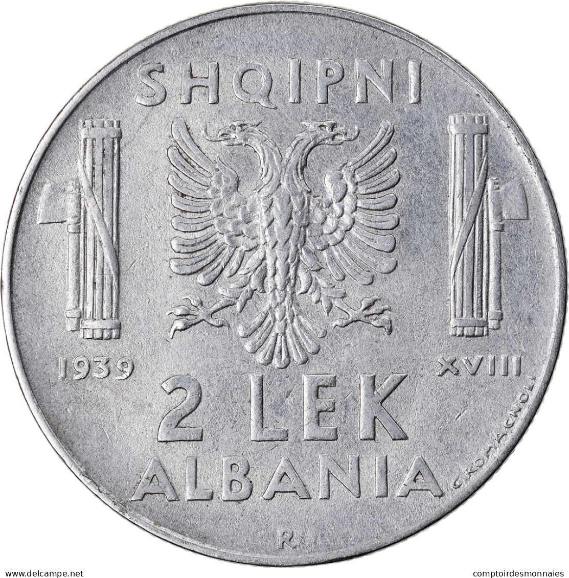 Monnaie, Albania, Vittorio Emanuele III, 2 Lek, 1939, Rome, TTB+, Stainless - Albania