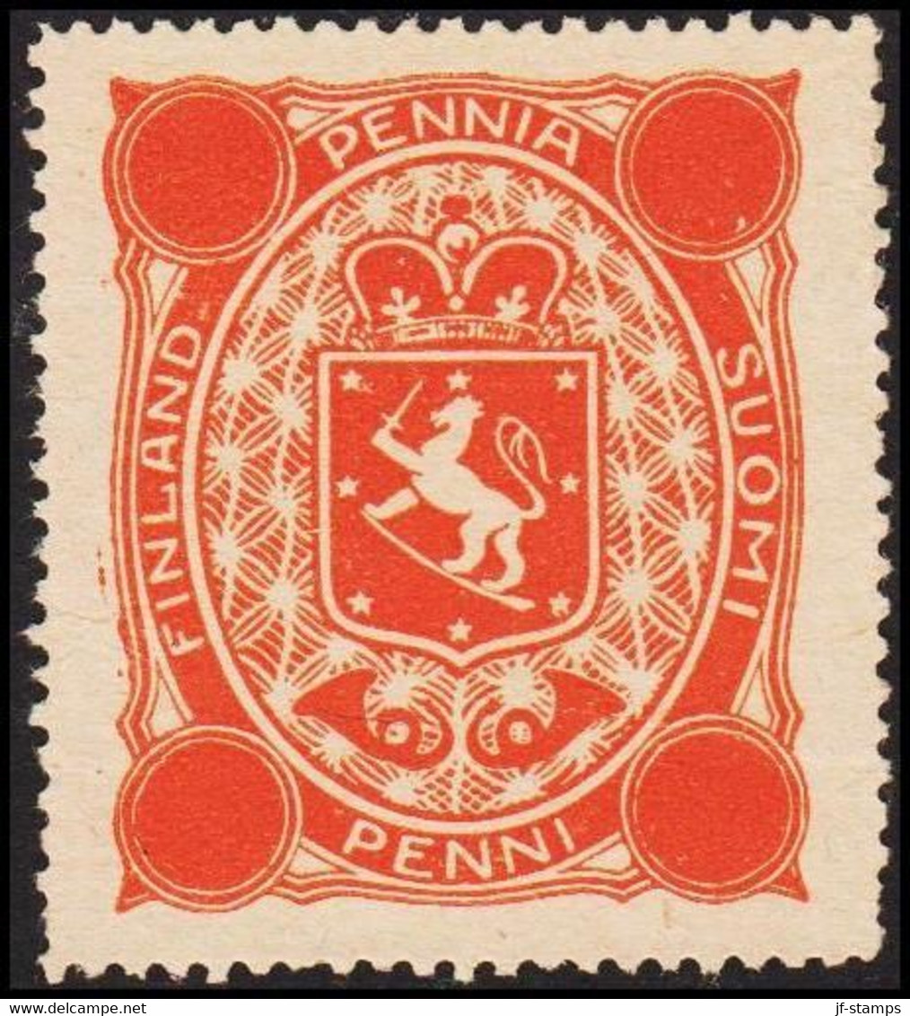 1875. FINLAND. Coat Of Arms PENNI Without Figures. Size 37 X 42 Mm. No Gum. Thin.  - JF524247 - Neufs