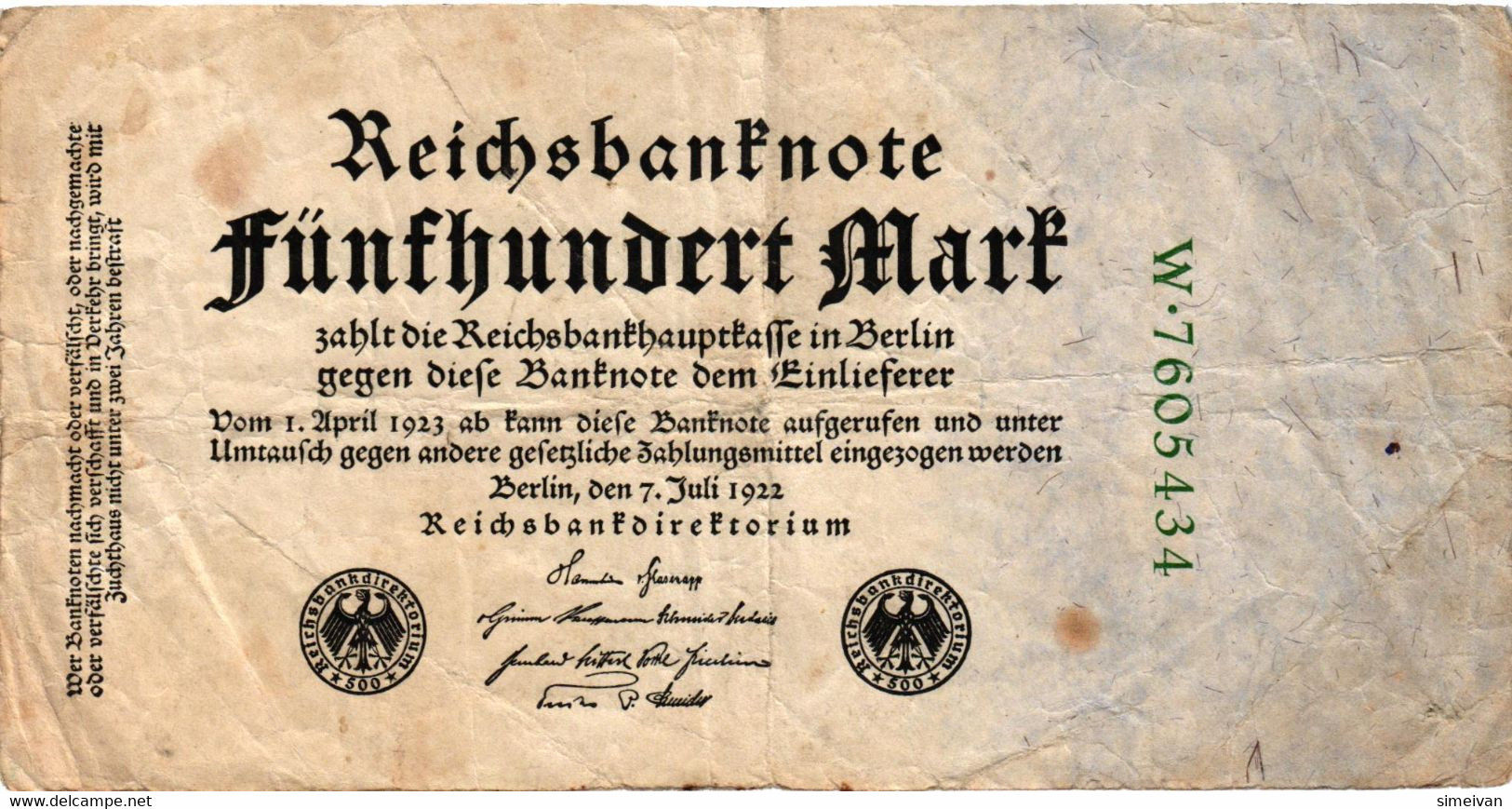 Germany 500 Mark 1922 P-74b  Deutschland Allemagne  #4366 - 500 Mark