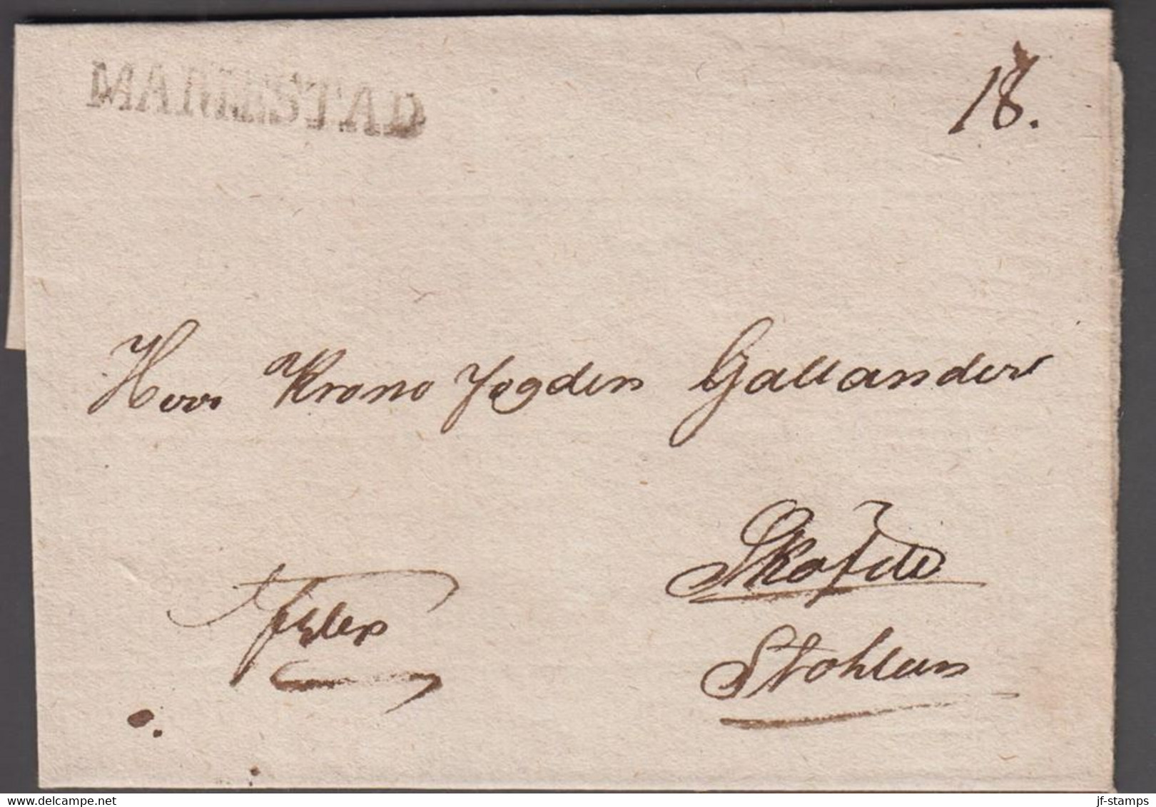 1800-1830. SVERIGE. MARIESTAD  On Cover To Sköfde.  - JF524319 - ... - 1855 Prefilatelia