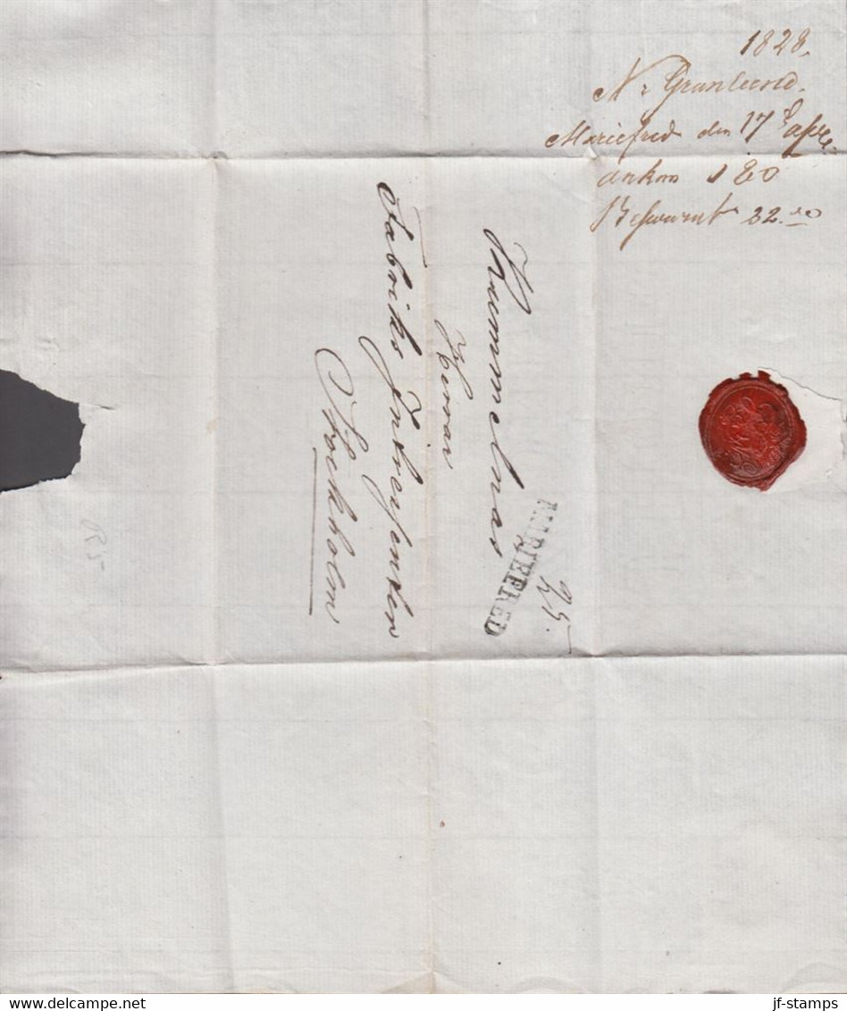 1828. SVERIGE. MARIEFRED  On Beautiful Cover To Stockholm. Red Seal Reverse. Dated Mariefred Den 17 April ... - JF524322 - ... - 1855 Vorphilatelie