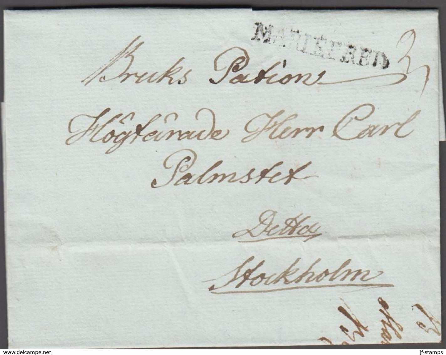 1827. SVERIGE. MARIEFRED  On Cover To Stockholm. Red Seal Reverse. Dated Mariefred Den 28 Juni 1827. Almos... - JF524324 - ... - 1855 Voorfilatelie