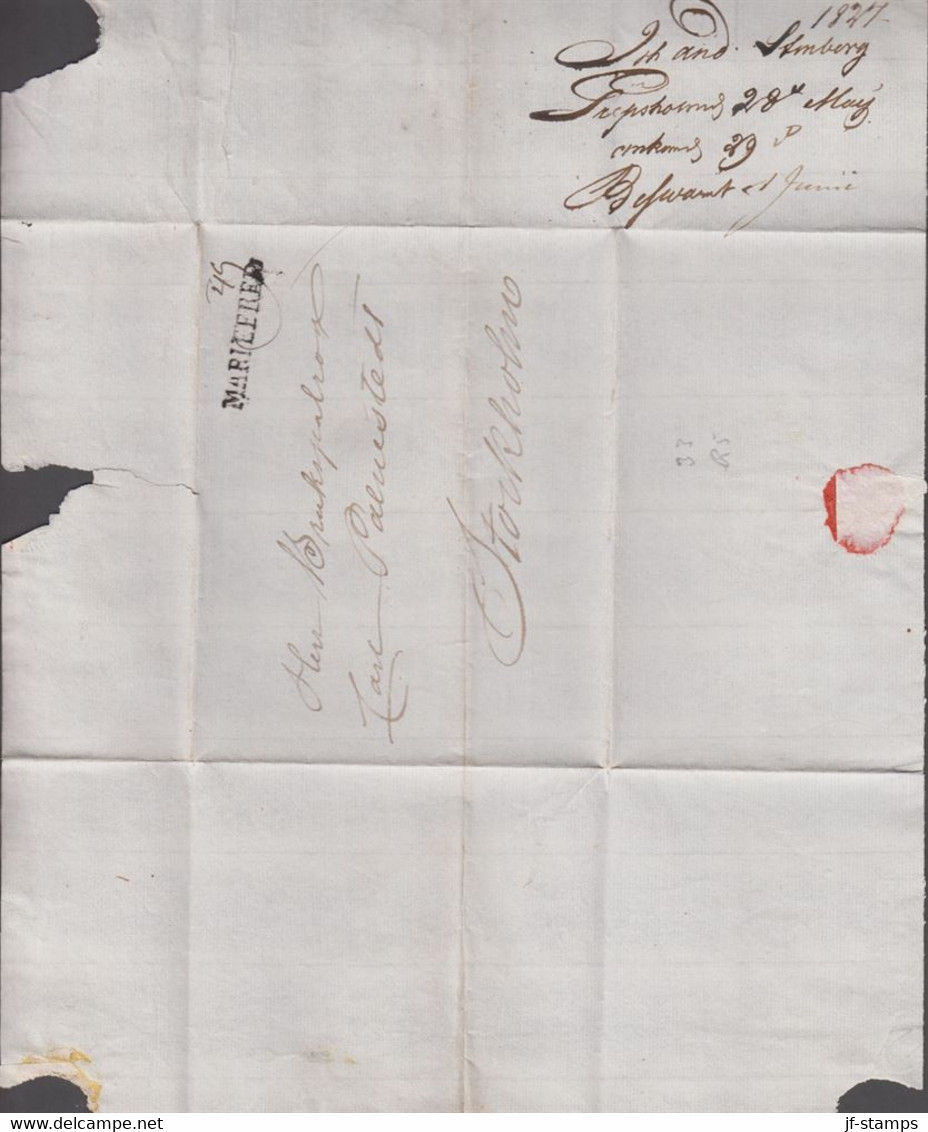 1827. SVERIGE. MARIEFRED  On Beautiful Cover To Stockholm.  Dated 28. May 1827. Almost 200 Years Ago.  - JF524325 - ... - 1855 Préphilatélie