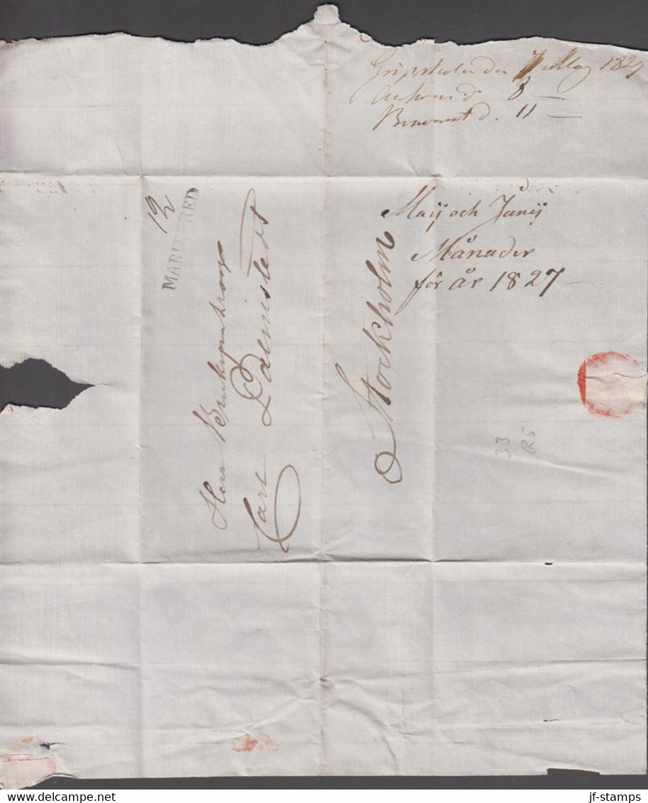 1827. SVERIGE. MARIEFRED  On Cover To Stockholm.  Dated Gripsholm 1. May 1827. Almost 200 Years Ago.  - JF524326 - ... - 1855 Voorfilatelie