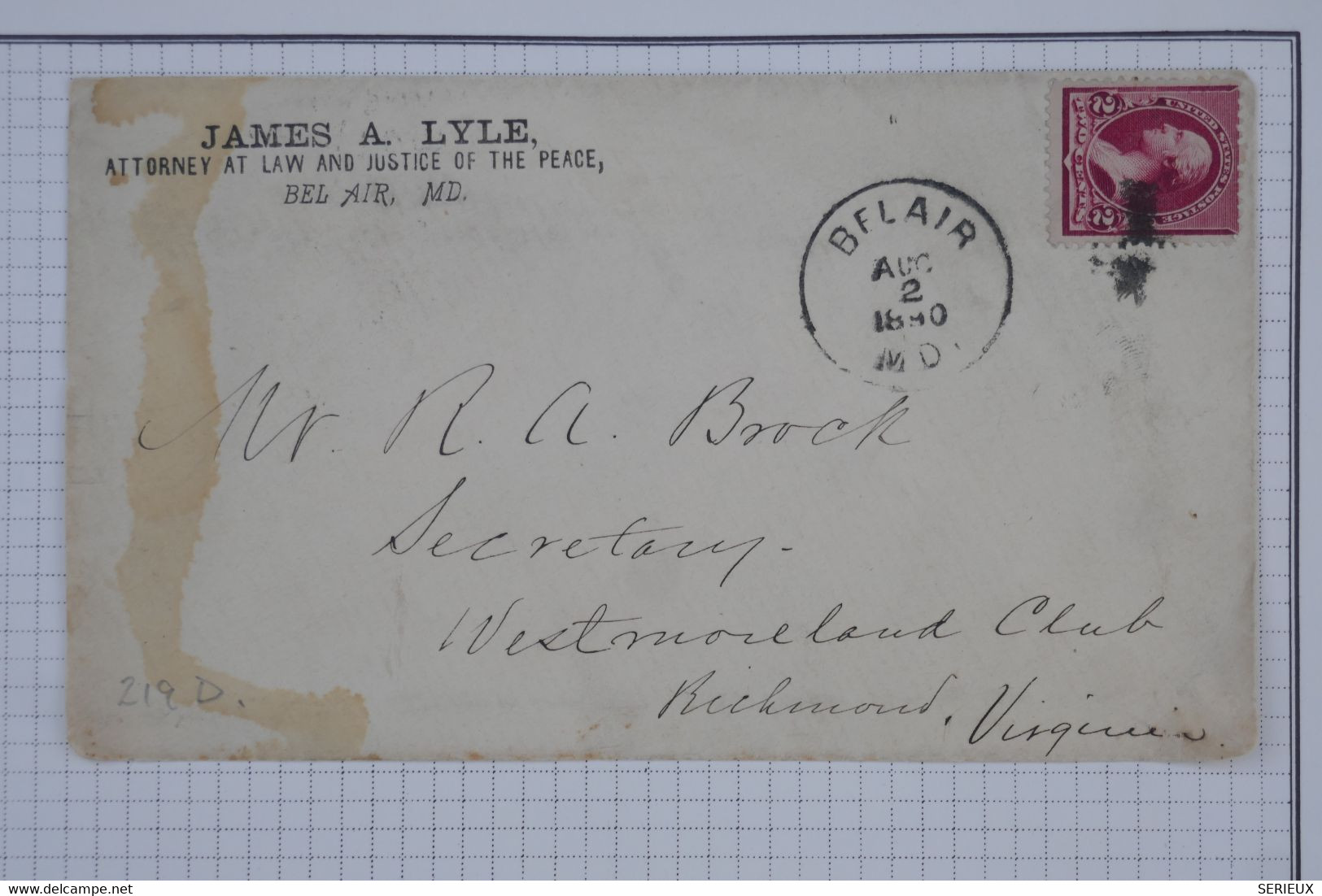 BC3  ETATS UNIS    BELLE LETTRE  1890 + BELLAIR   POUR RICHMOND + AFFRANC. INTERESSANT - Lettres & Documents