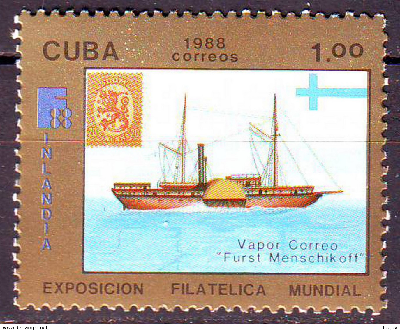 CUBA - KUBA -  Paddle Steamer "Prince Menshikoff"; Stamp Finland- **MNH - 1988 - Barcos