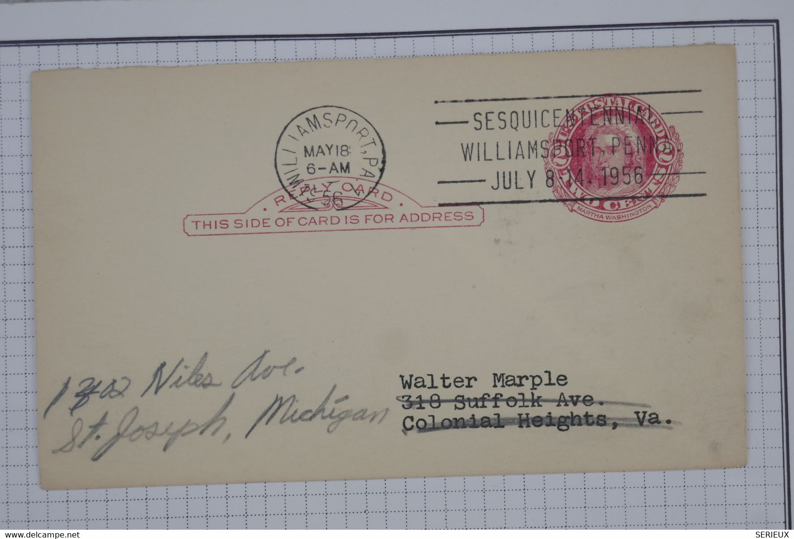 BC3  ETATS UNIS    BELLE LETTRE ENTIER  1956 + BELLAIR   POUR ST JOSEPH  + AFFRANC. INTERESSANT - Brieven En Documenten