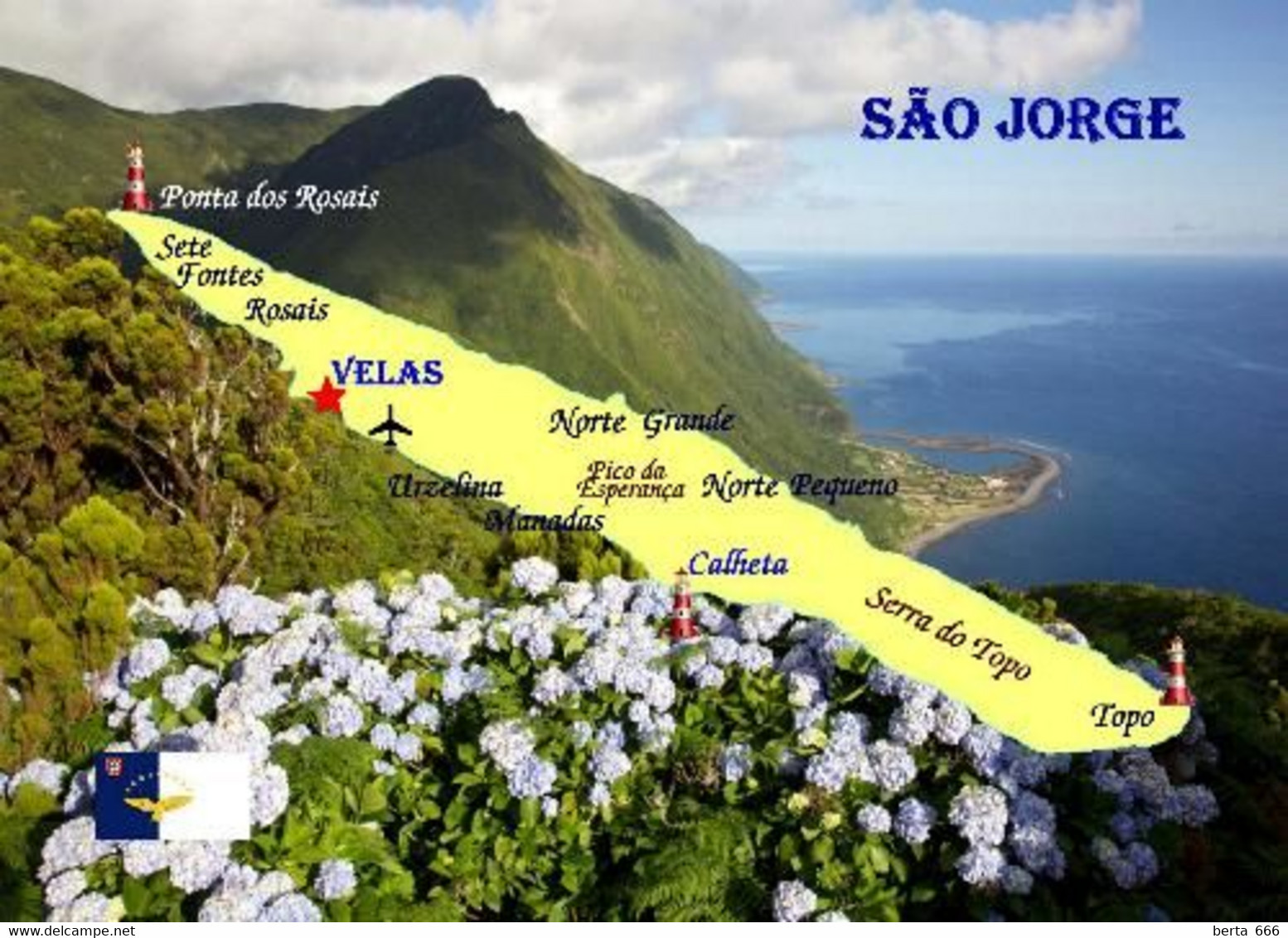 Portugal Azores Sao Jorge Island Map New Postcard * Carte Geographique * Landkarte - Açores