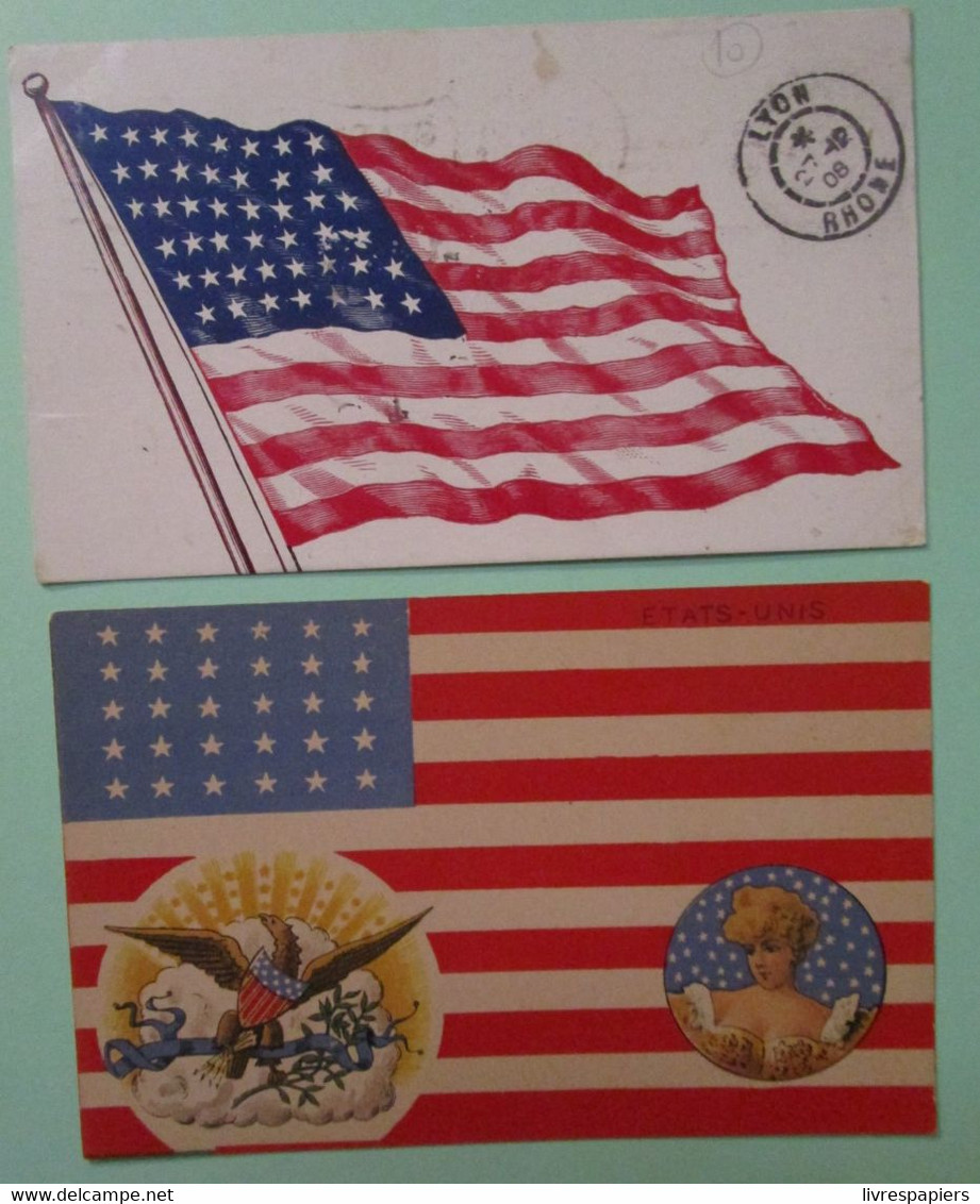 Etats-unis  Flag Drapeau USA Lot 2 Cpa Illustrées - Autres & Non Classés