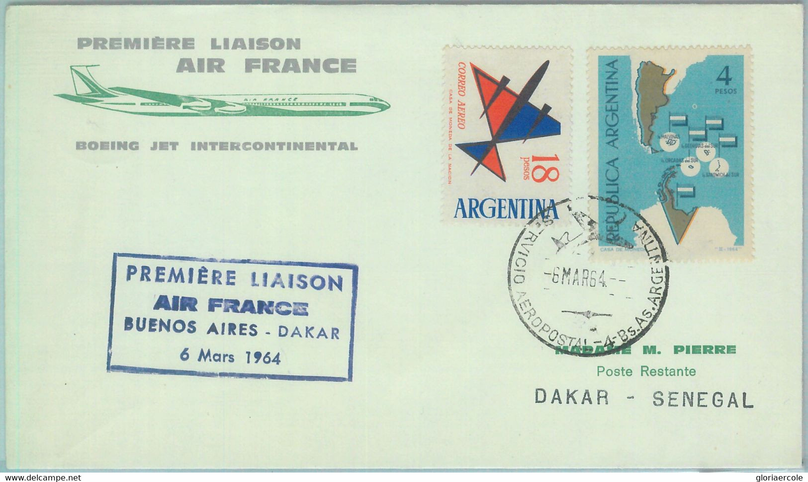 83120 - ARGENTINA - Postal History - FIRST FLIGHT:  Buenos Aires - Dakar  1964 - Altri & Non Classificati