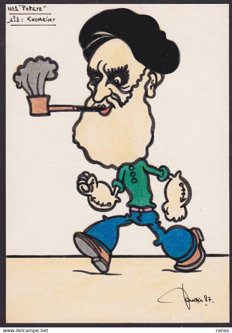 CPM IRAN Khomeiny Popeye 4 Ex. Numérotés Signés LARDIE JIHEL Original Fait Main - Iran