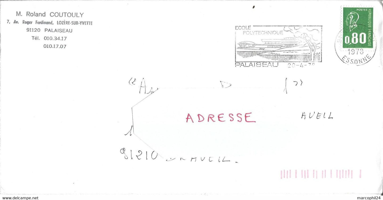 ESSONNE - Dépt N° 91 = PALAISEAU 1978 = FLAMME SECAP ' ECOLE POLYTECHNIQUE ' + ENVELOPPE ENTIERE - Postleitzahl