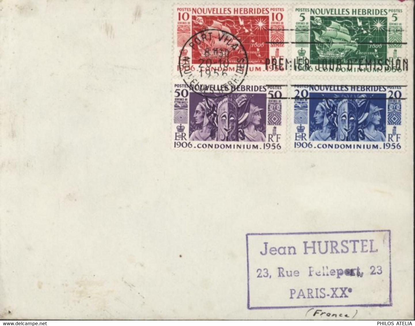 Nouvelles Hébrides Cinquantenaire Condominium 1906 1956 YT 167 à 170 4 Valeurs CAD Port Vila 20 10 1956 - Cartas & Documentos