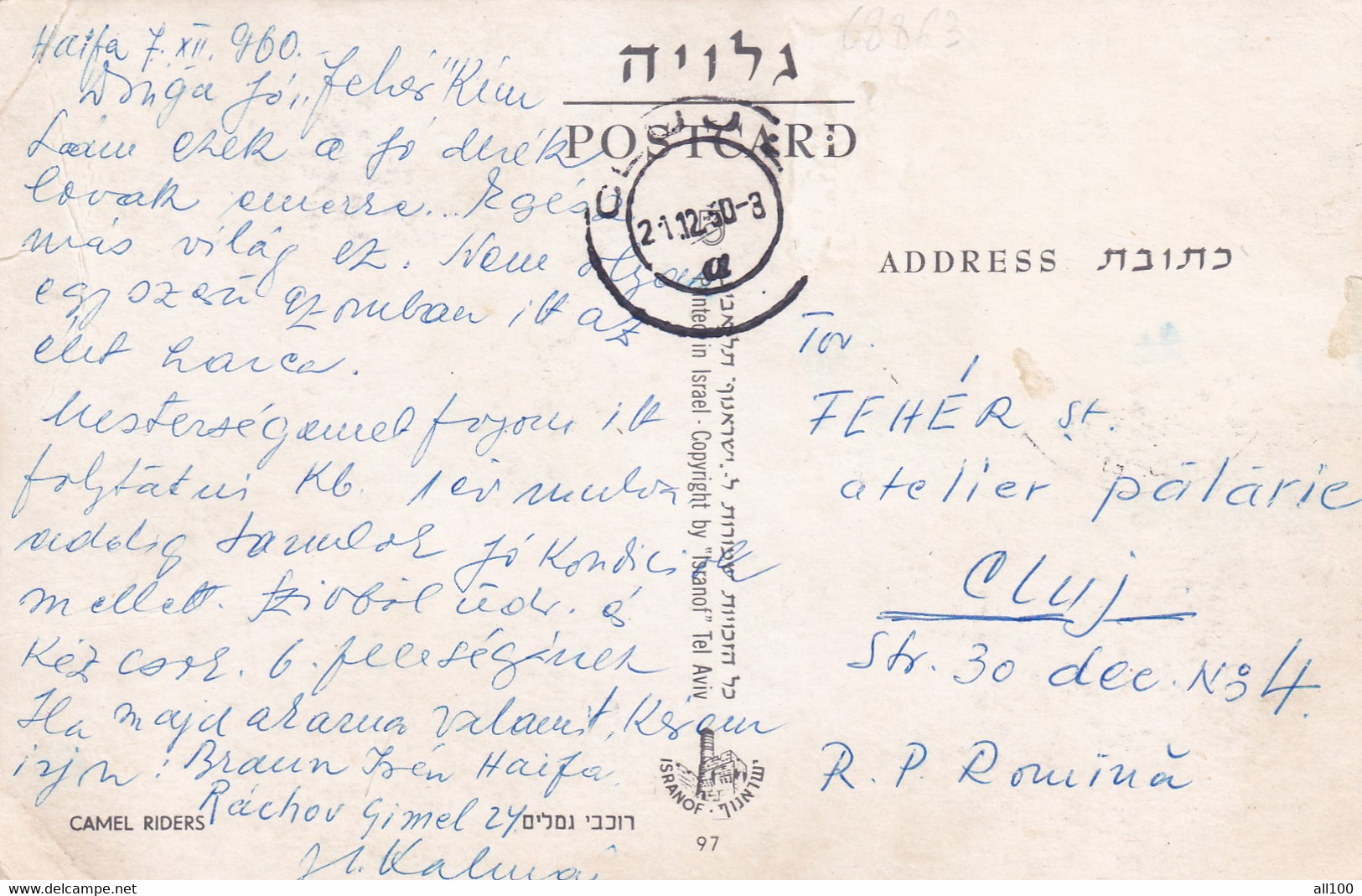 A16809 - CAMEL RIDERS POSTCARD 1950 PRINTED IN ISRAEL - Palestine