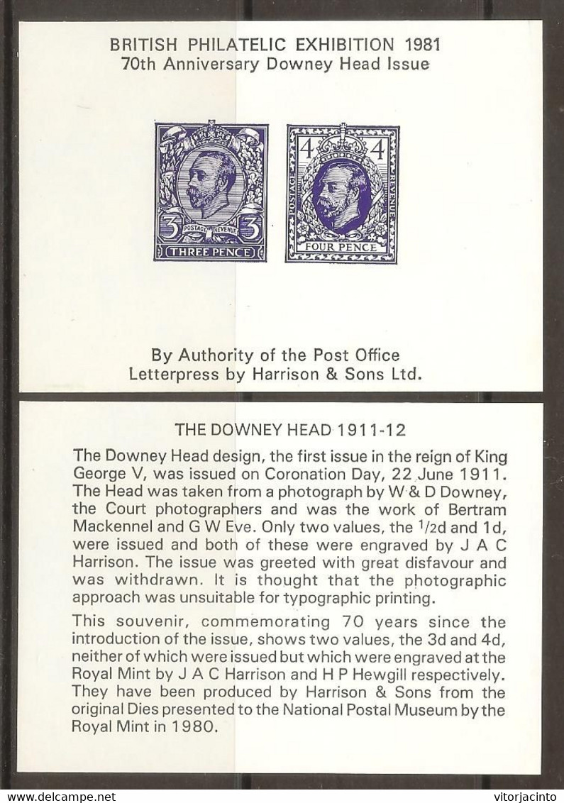 Great Britain - British Philatelic Exhibition 1981 - 70th Anniversary Downey Head Issue (souvenir Reprint) - Essais & Réimpressions