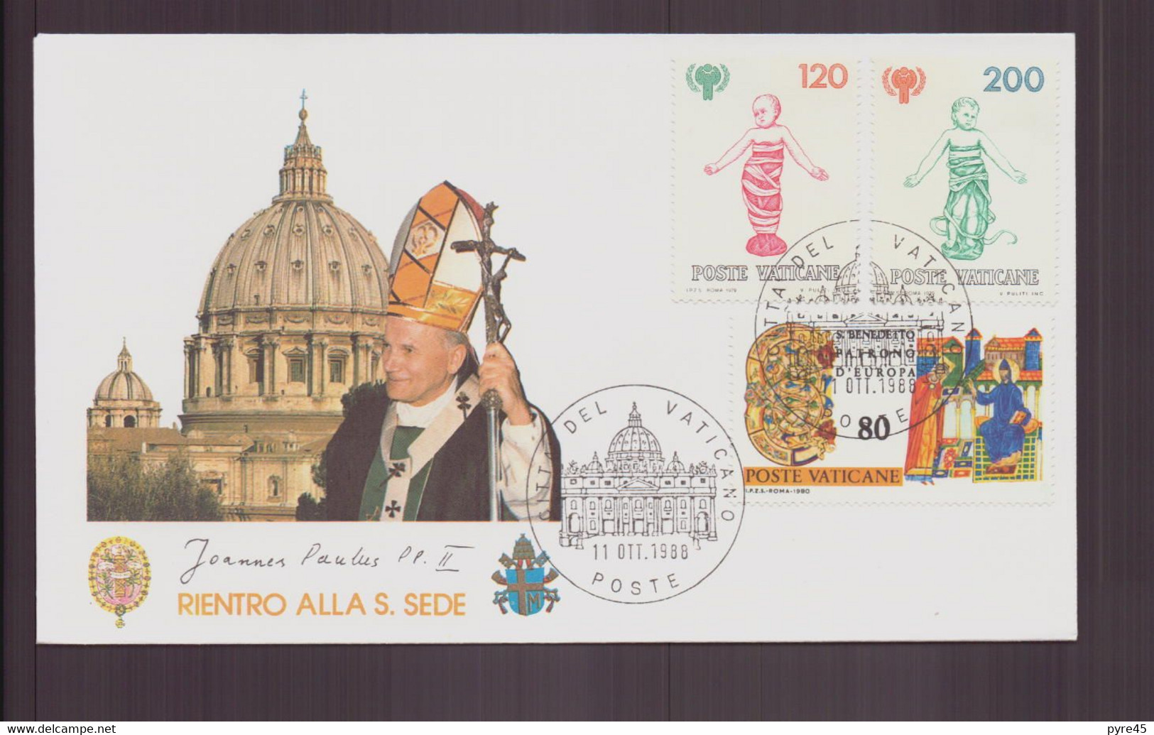 Vatican, Enveloppe Avec Cachet Commémoratif  " Retour Du Pape Jean-Paul II Au Saint Siège Du 11 Octobre 1988 - Maschinenstempel (EMA)