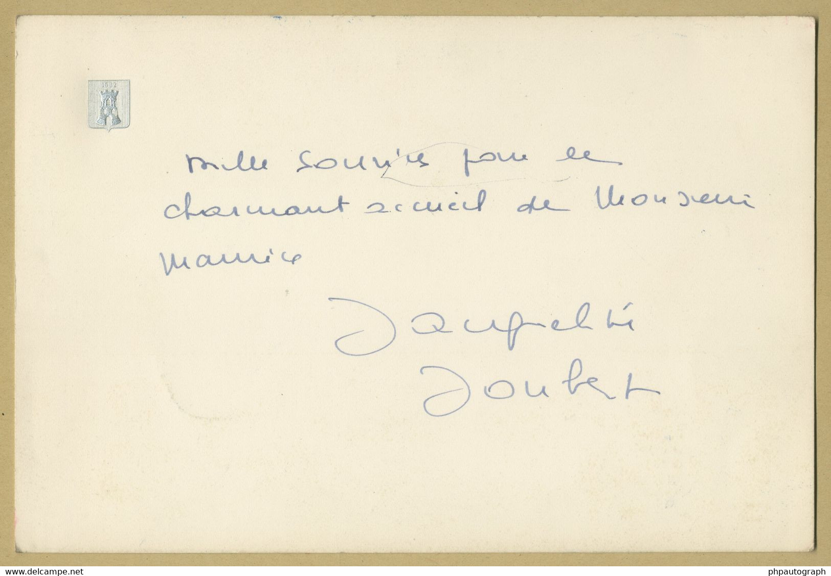 Jacqueline Joubert (1921-2005) - Rare Carte De La Tour D'Argent Dédicacée - 1964 - Other & Unclassified