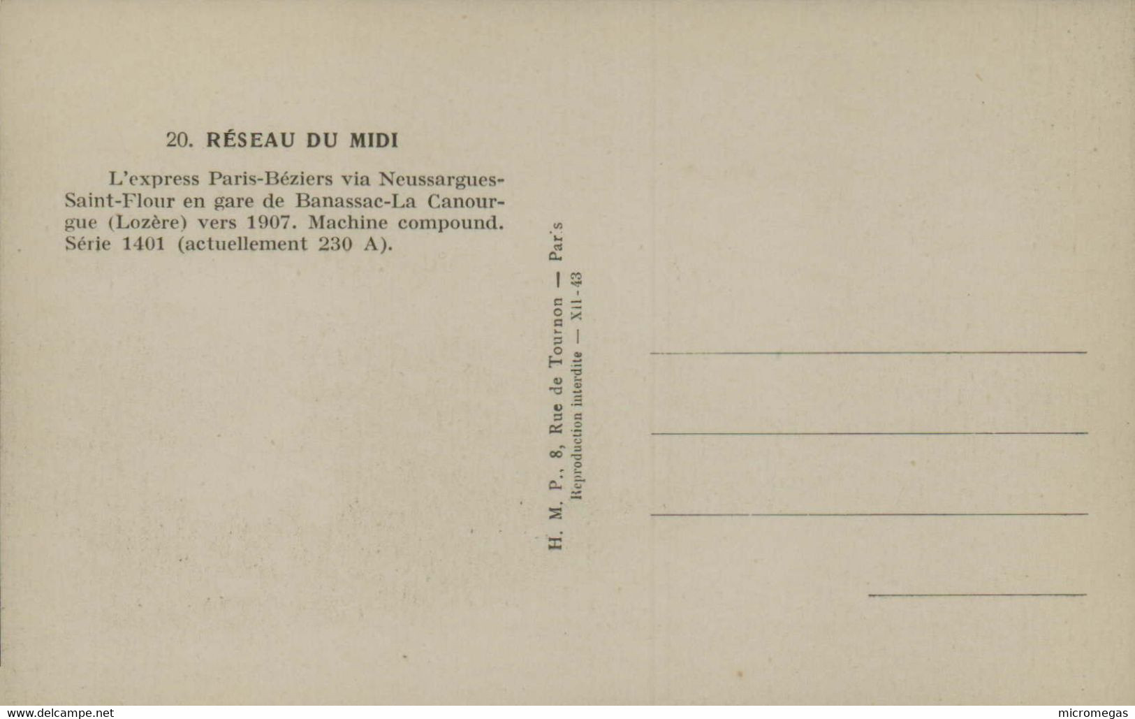 48 - Réseau Du Midi L'Express Paris-Béziers Via Neussargues-Saint-Flour En Gare De Banassac-La Canourgue (Lozère) 1907 - Sonstige & Ohne Zuordnung