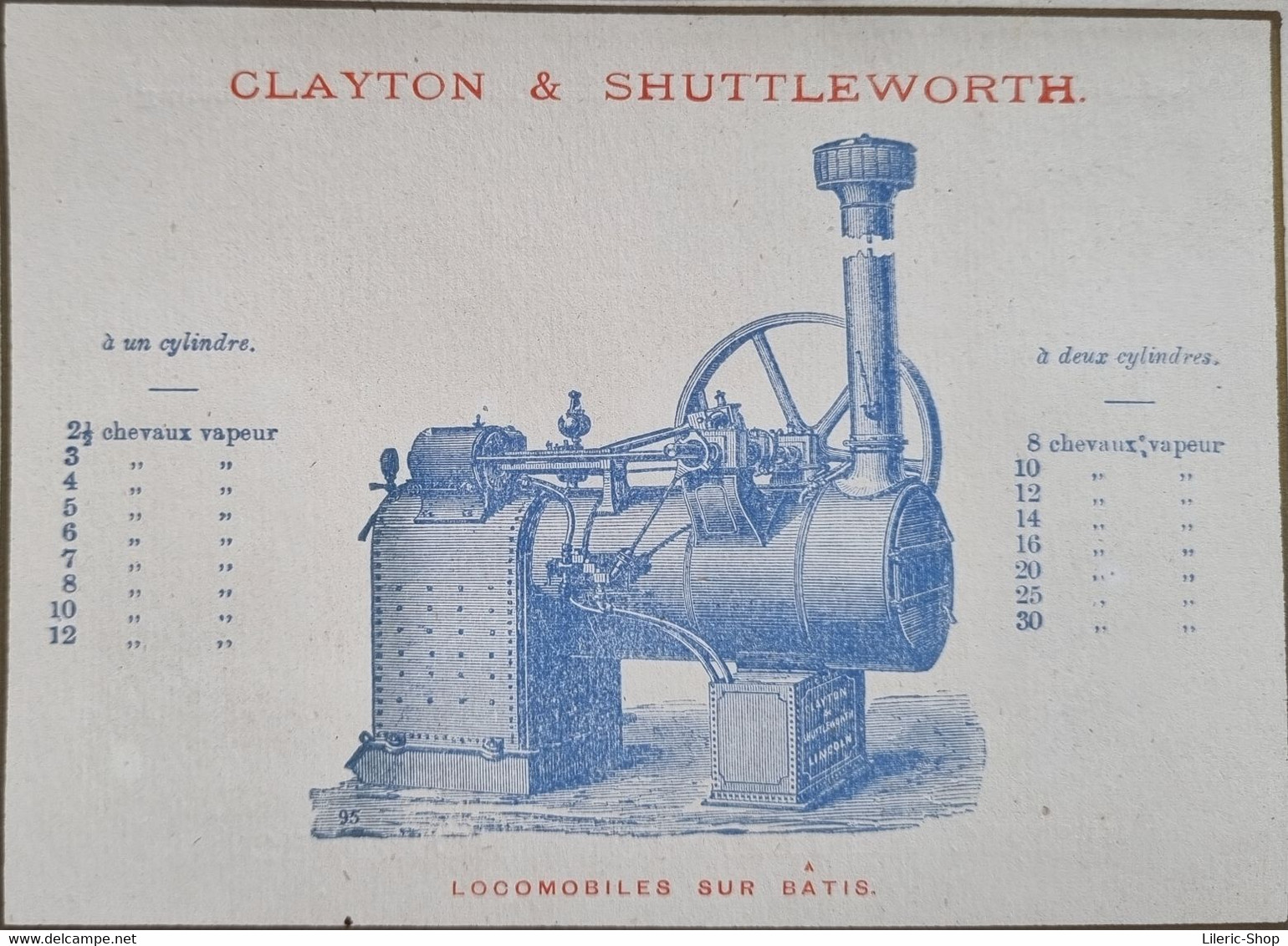 ± 1900 Dépliant publicitaire CLAYTON & SHUTTLEWORTH - Fabricants de locomobiles 12 modèles - Très bon état