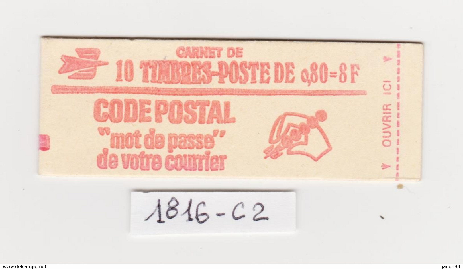 France -  Carnet N° 1816-C2 - Type Marianne De Becquet  à 0,80fr - Rouge - 3 Bandes De Phosphore - Neuf Et Non Ouvert - - Modernes : 1959-...