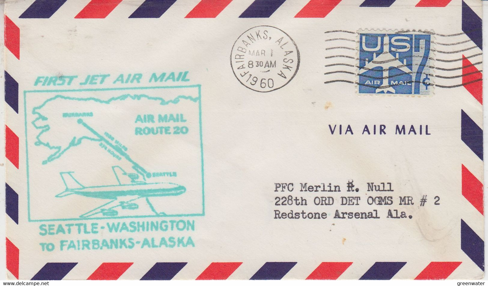 Alaska Fairbanks 1st Jet Air Mail Seattle-Washington-Fairbanks Ca MAR 1 1960 (FB152C) - Vuelos Polares