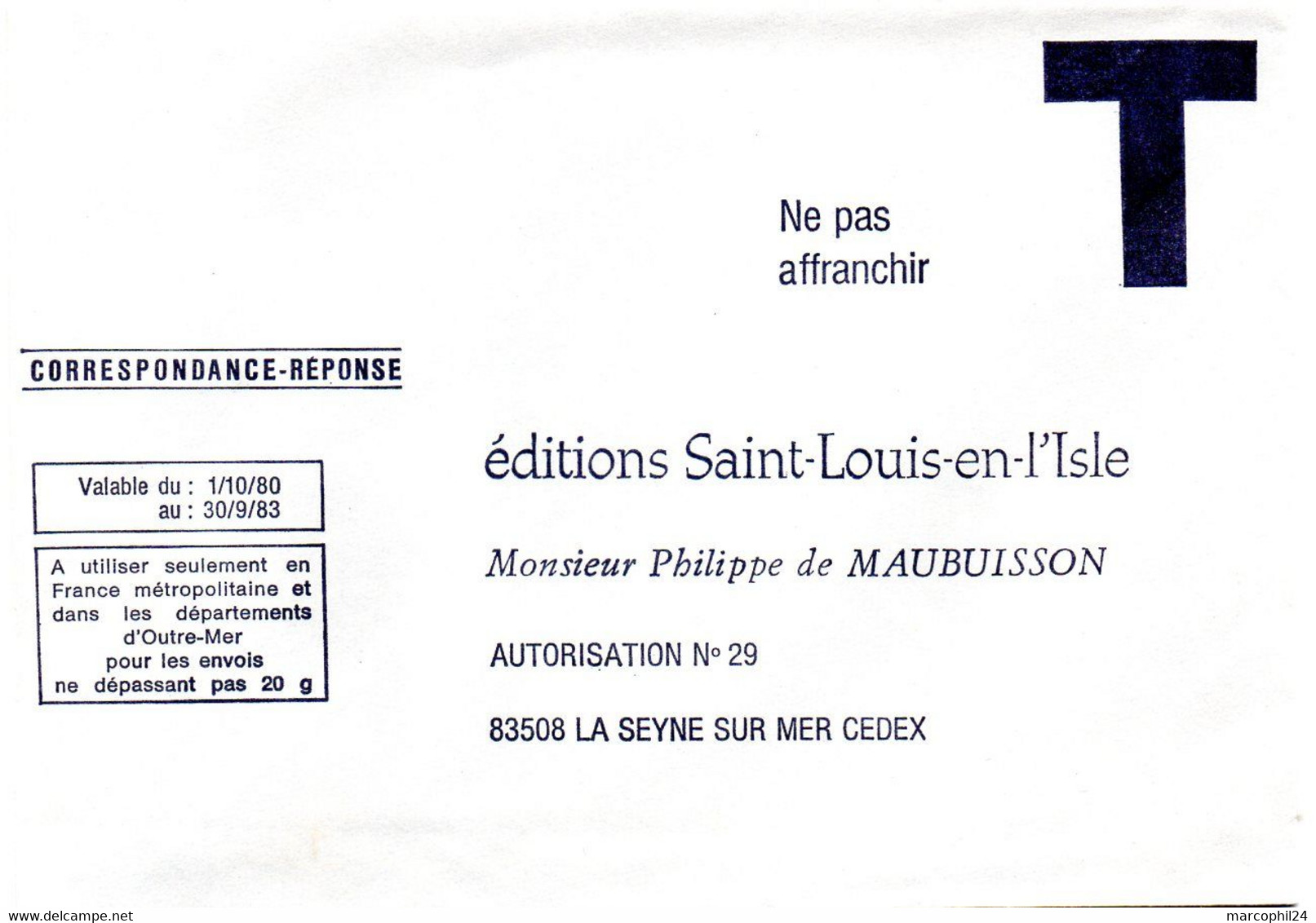 VAR - Dépt N° 83 = LA SEYNE S/ MER = CORRESPONDANCE REPONSE T  ' EDITIONS SAINT LOUIS / M. De MAUBUISSON ' - Cards/T Return Covers