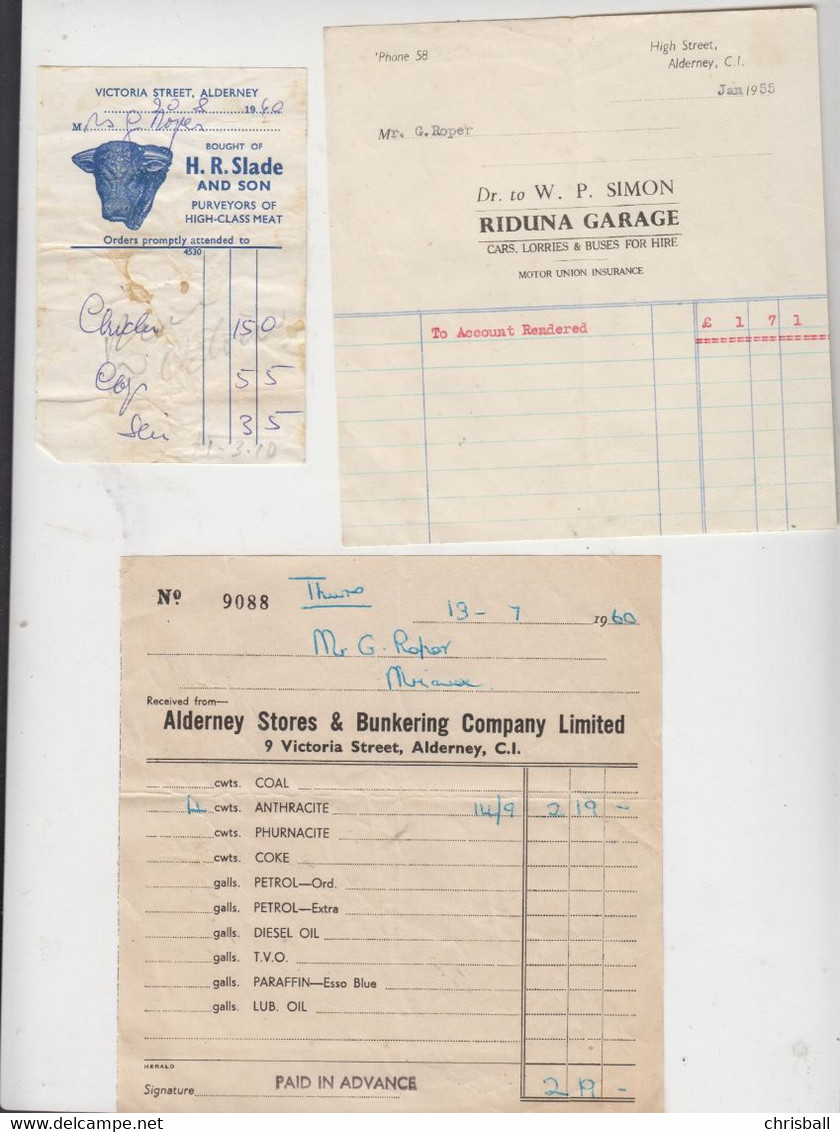 Alderney 1960's Invoices Series Of 3 - Europe