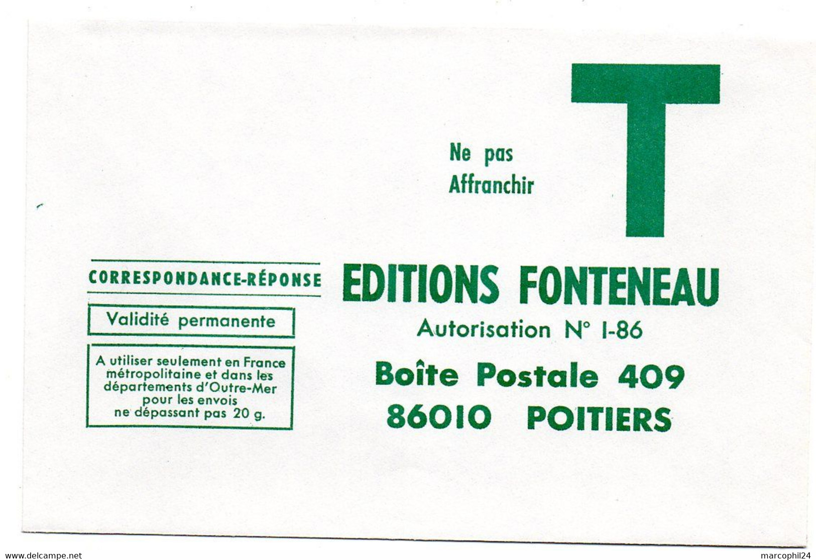 VIENNE - Dépt N° 86 = POITIERS 1975 = CORRESPONDANCE REPONSE T  ' EDITIONS FONTENEAU ' - Cards/T Return Covers
