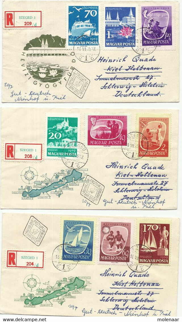 Hongarije 3 Aangetekende Brieven Met 9 Postzegels Szeged 59-XII-5 (8126) - Cartas & Documentos