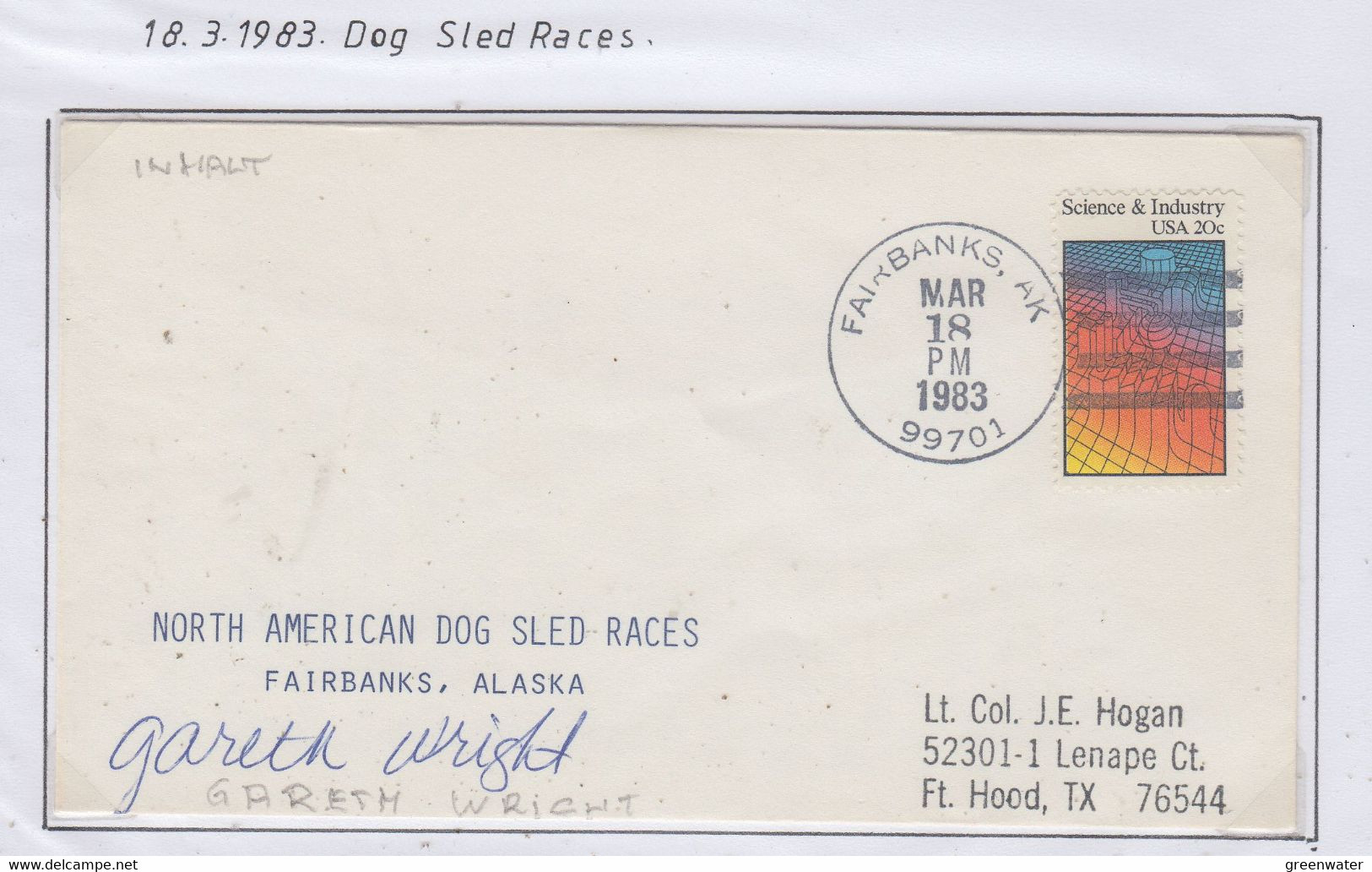 Alaska North American Dog Sled Races Fairbanks Signature Fairbanks MAR 18 1983 (FB156A) - Events & Commemorations