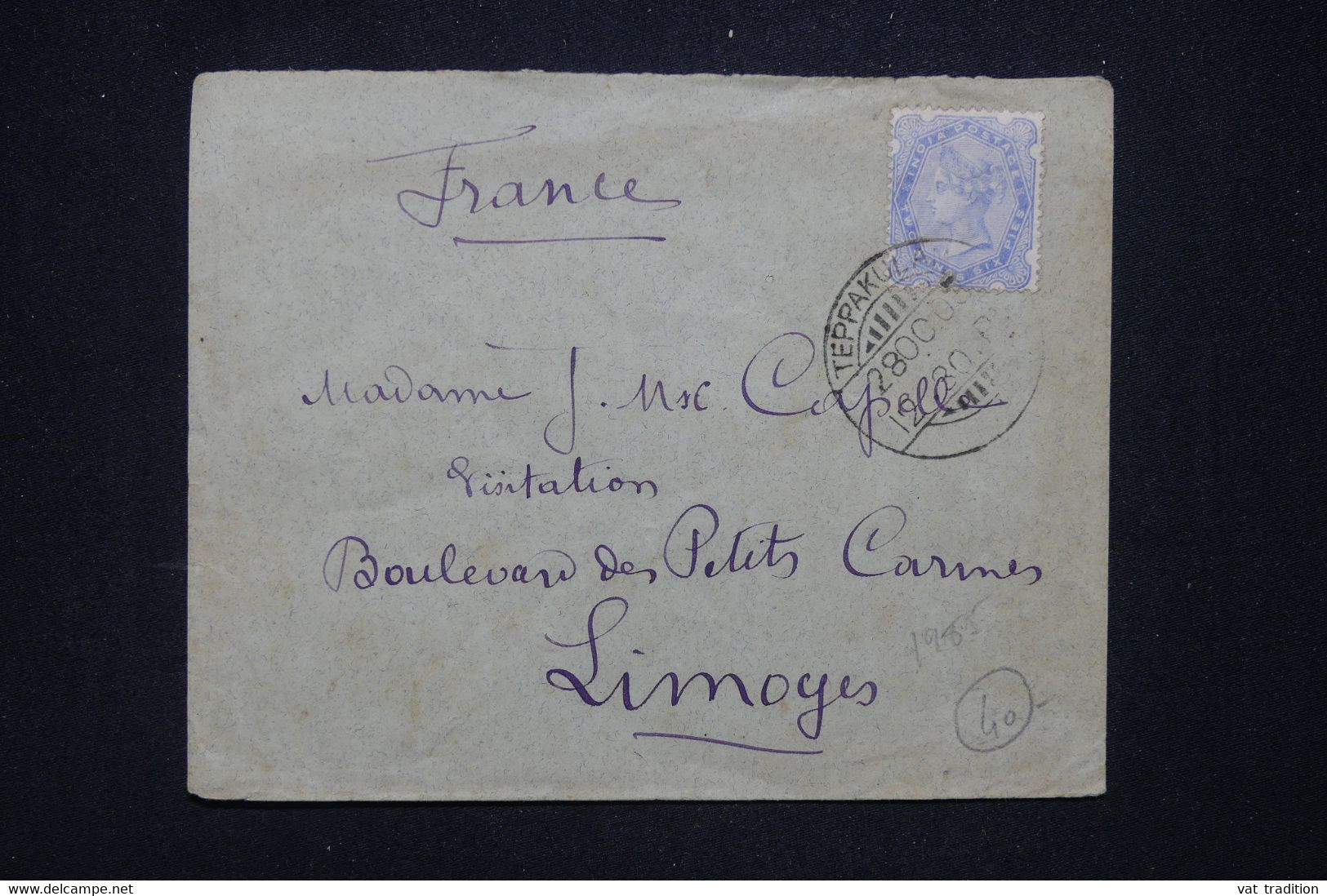 INDES ANGLAISES - Type Victoria Sur Enveloppe De Teppakulam Pour La France En 1900 - L 129707 - 1882-1901 Empire