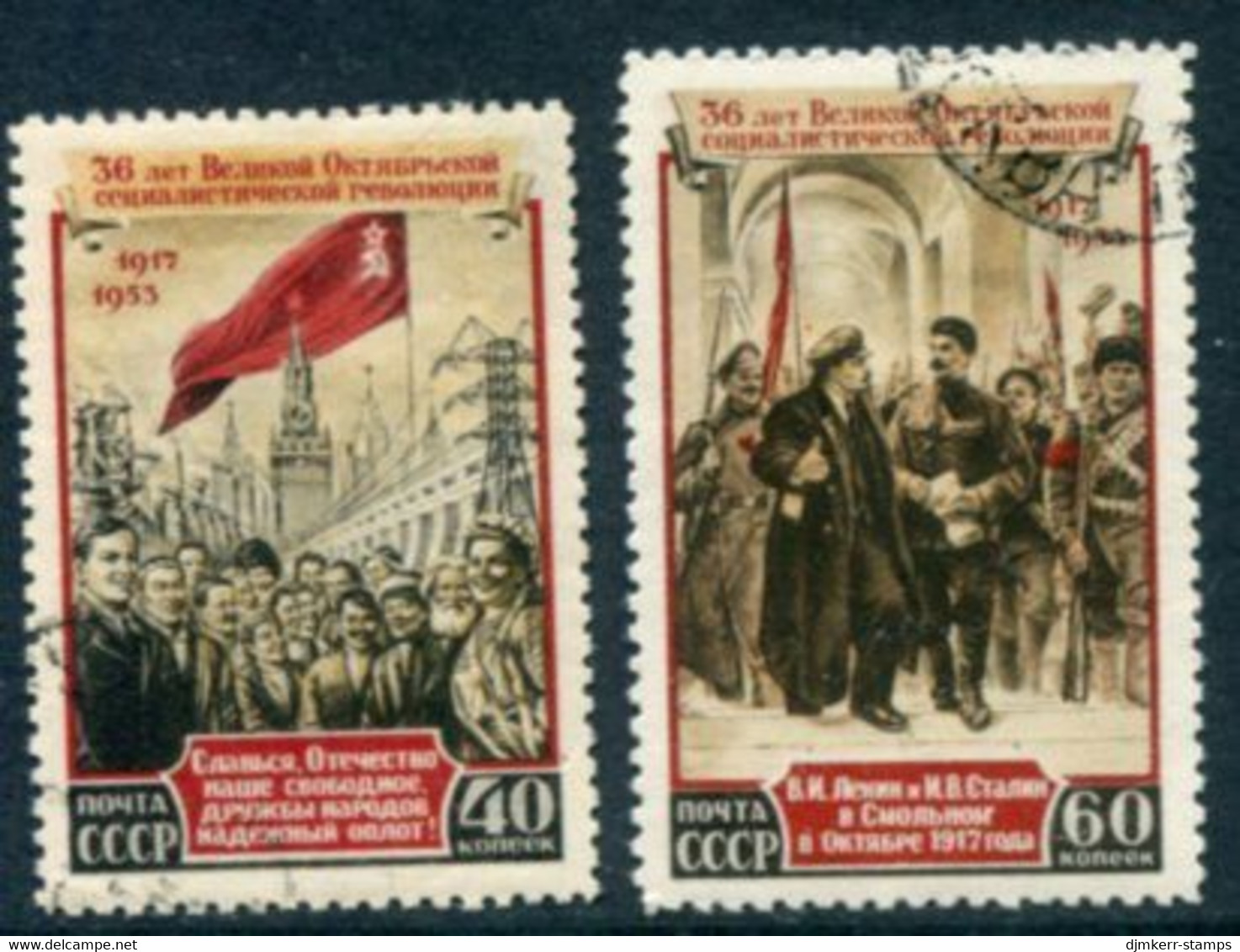 SOVIET UNION 1953 October Revolution 36th Anniversary, Used.  Michel 1679-80 - Gebruikt