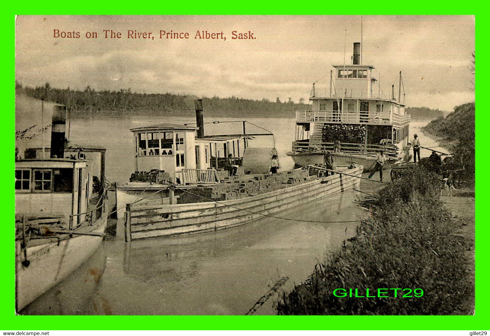 PRINCE ALBERT, SASKATCHEWAN - SHIPS ON THE RIVER - ANIMATED WITH PEOPLES - TRAVEL IN 1908 -  JOHN R. MERRITT - - Altri & Non Classificati