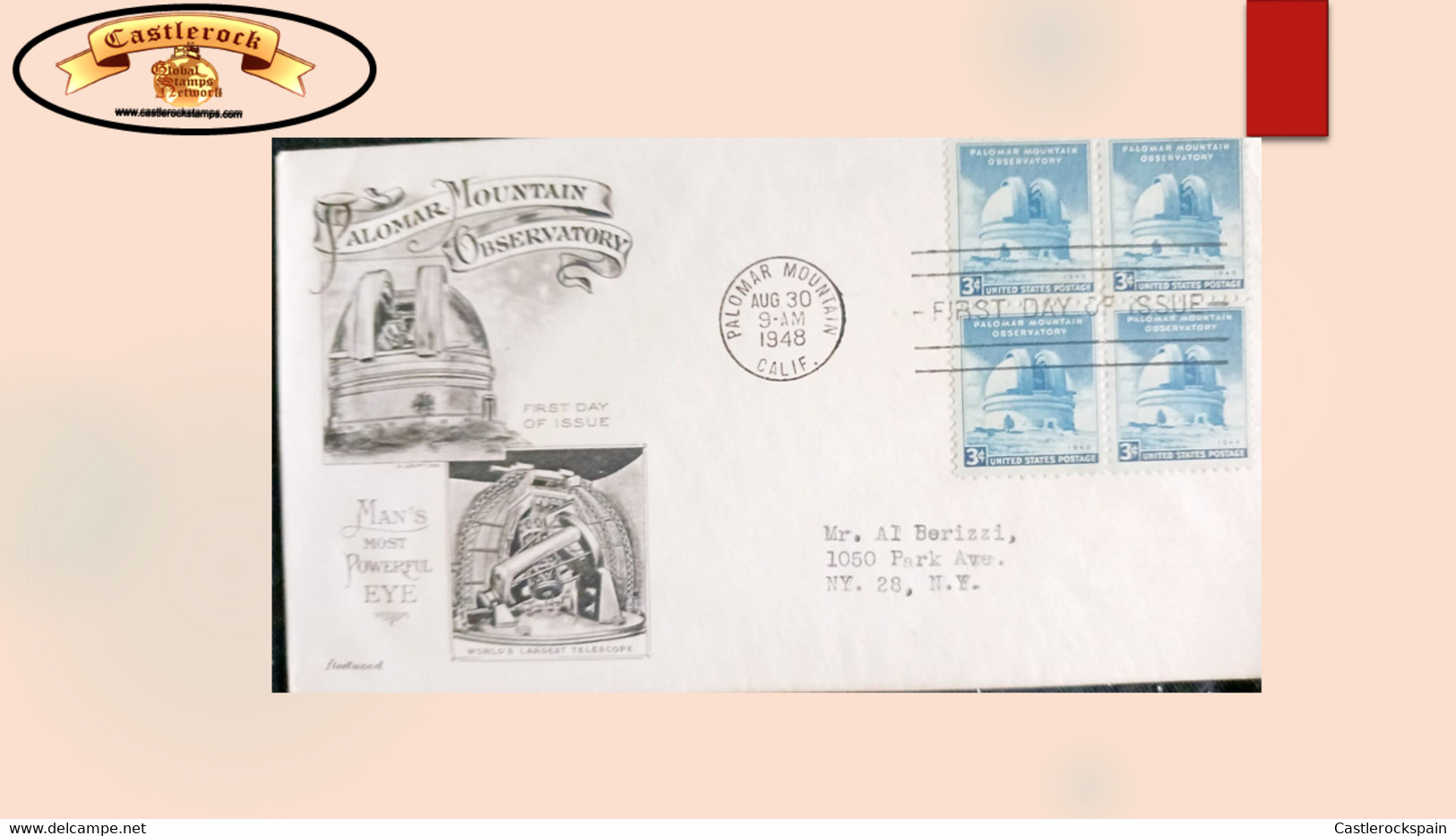 O) 1948 UNITED STATES - USA, ASTRONOMY, OBSERVATORY PALOMAR MT. CAL, FDC XF - 1941-1950