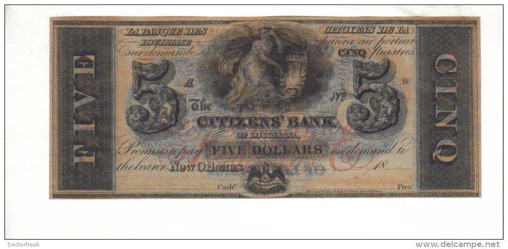 CITIZEN'S BANK---New Orleans    $5.00  DOLLAR  Bill  1850's-60's Haxby LA-15-G12c--- PMG 66-EPQ-UNC. - Sonstige & Ohne Zuordnung