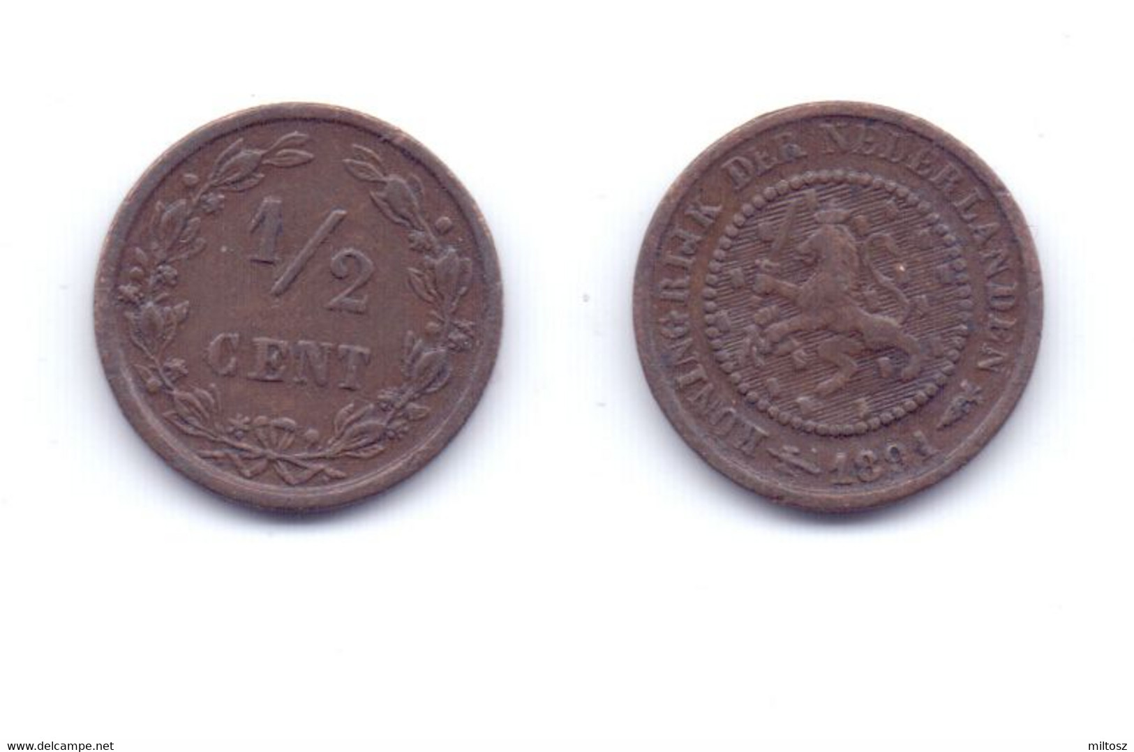 Netherlands 1/2 Cent 1891 - 0.5 Centavos