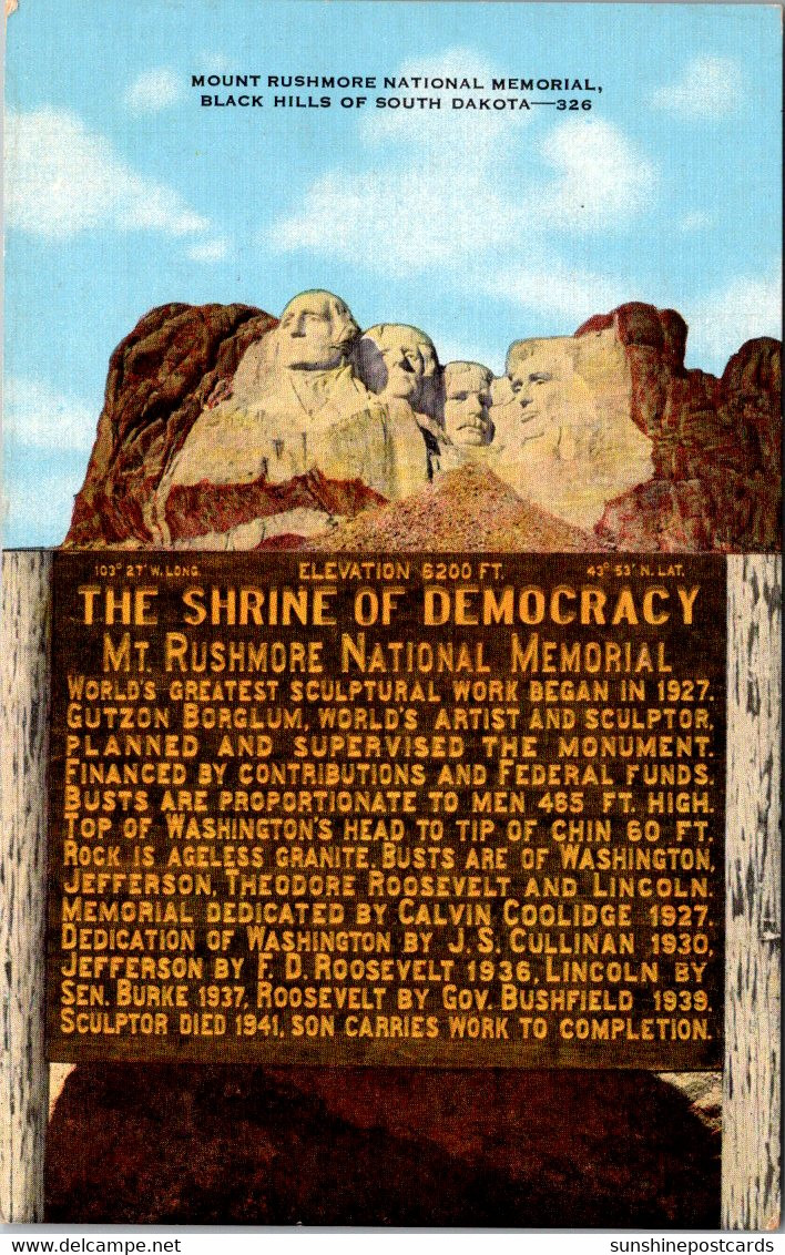 South Dakota Black Hills Mount Rushmore The Shrine Of Democracy 1942 - Mount Rushmore