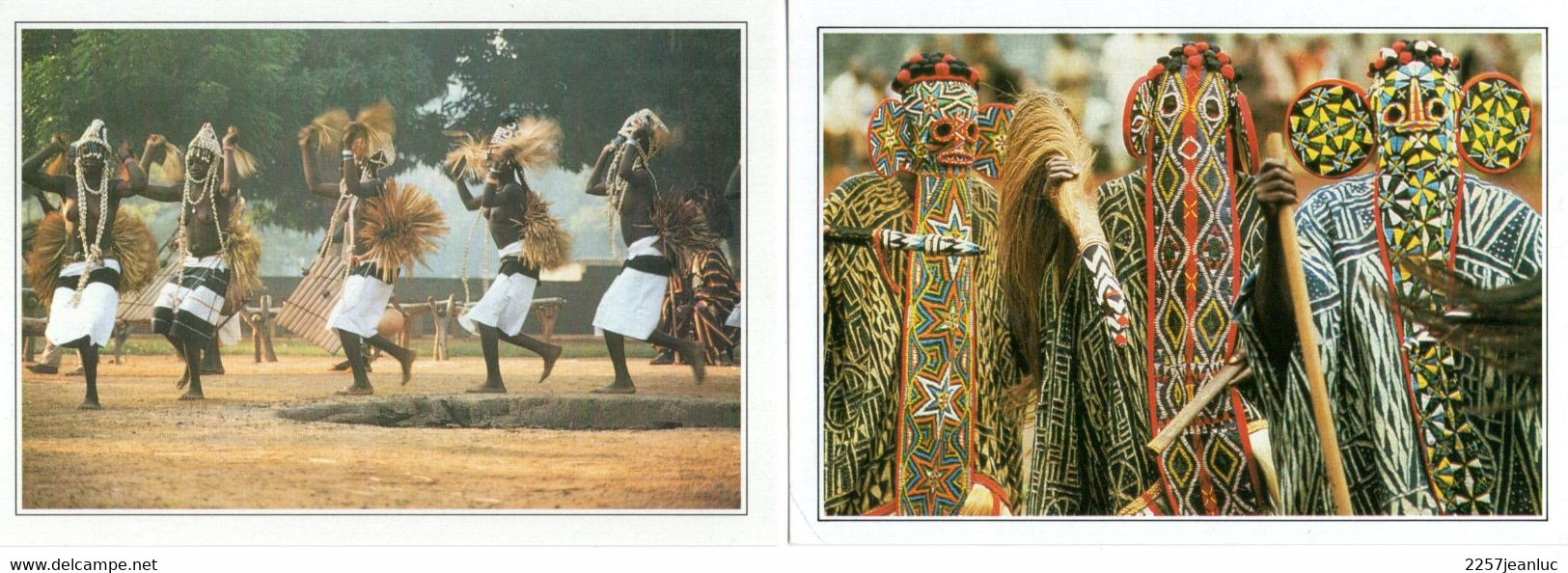 2 CPM  ( Postcard) - Danses Tribales Senoufo (seins Nus ) & Banjoug Danseurs Bamilékés Masqués - Côte-d'Ivoire