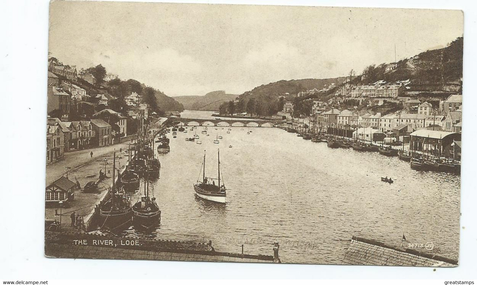 Postcard Cornwall Looe The River Valentine's Sepiatype  Shows Fish Market Posted 1926 - Scilly Isles