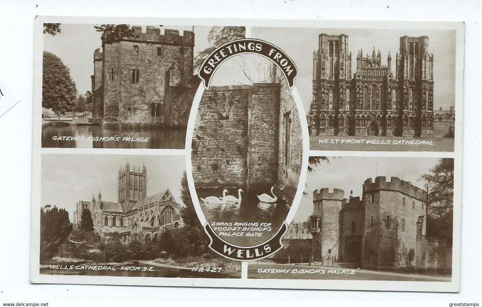 Postcard Wells Multiview Rp Greetings From - Wells