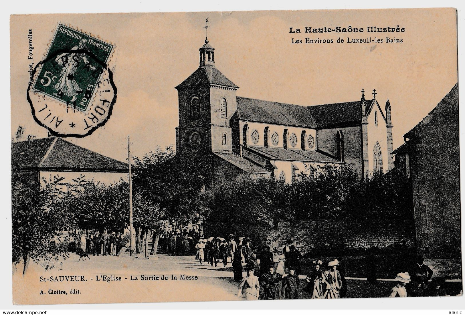 CPA-70- ST SAUVEUR L' EGLISE: LA SORTIE DE LA MESSE -BELLE ANIMATION Circulée 1911 Convoyeur TBE - Saint-Sauveur