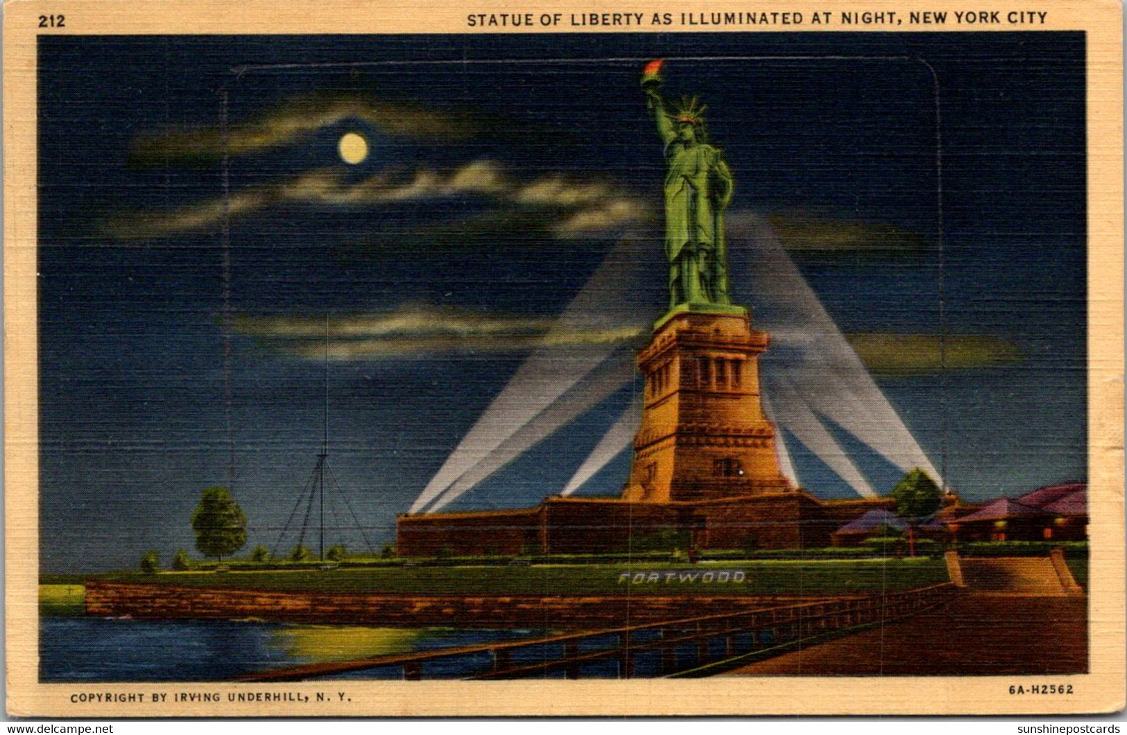 New York City Statue Of Liberty As Illuminated At Night 1944 Curteich - Statue Of Liberty