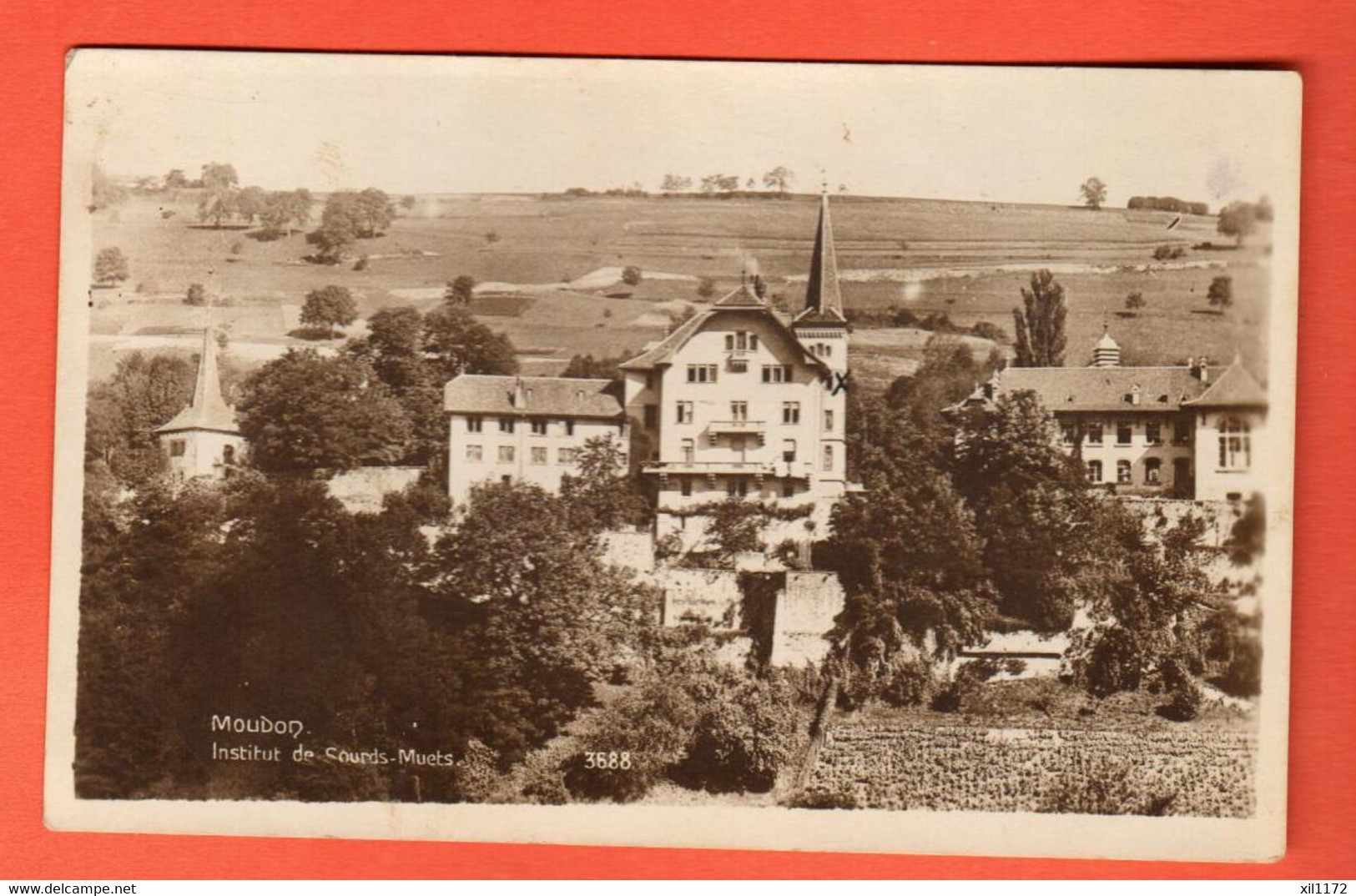 ZRR-05 RARE Moudon  Institut De Sourds-Muets  Chapallaz 3688  Sepia  Circulé 1927 - Moudon