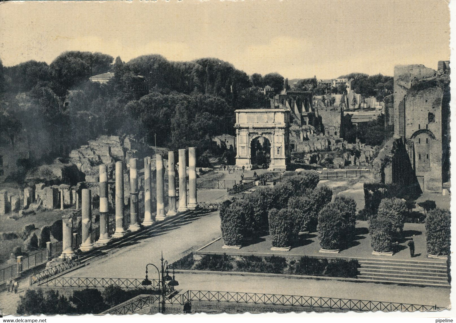Italy Postcard Sent To Germany 16-2-1950 Arch Of Titus - Parcs & Jardins